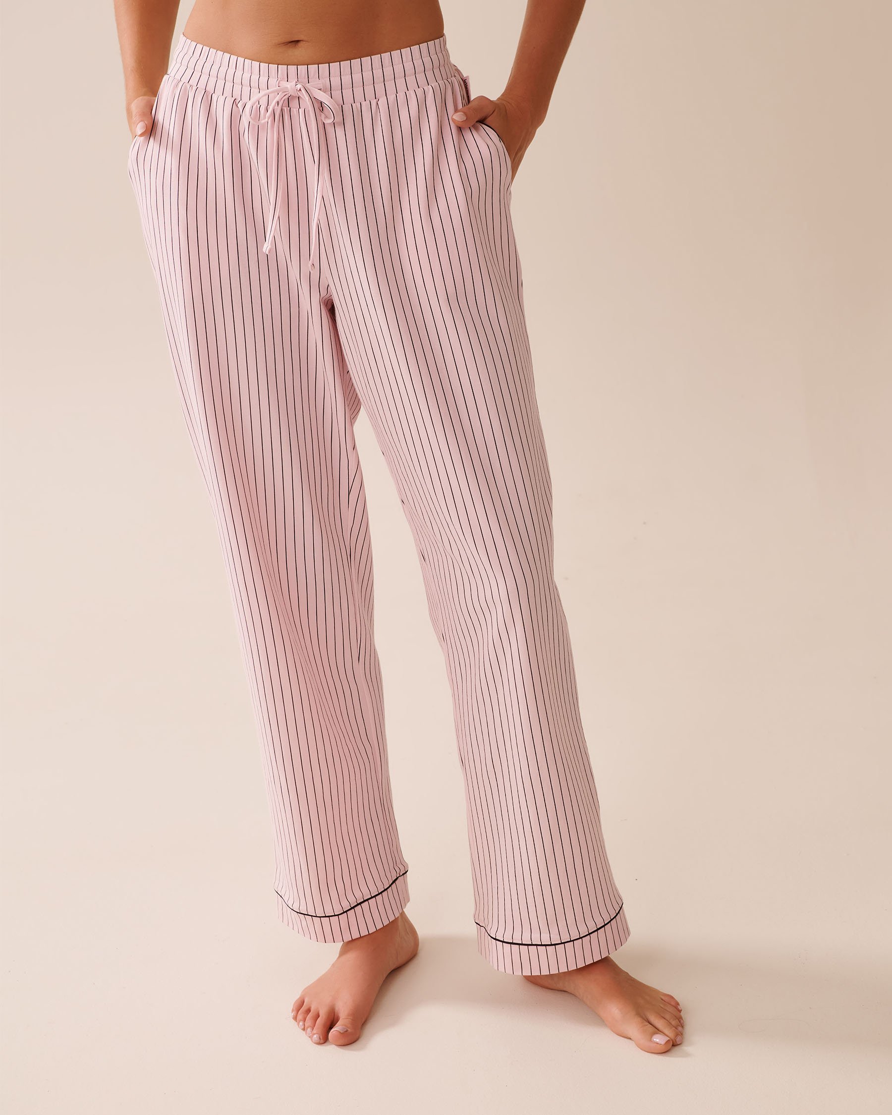 LA VIE EN ROSE Cotton Pajama Pants Pink/Black Stripes 40200751 - View2