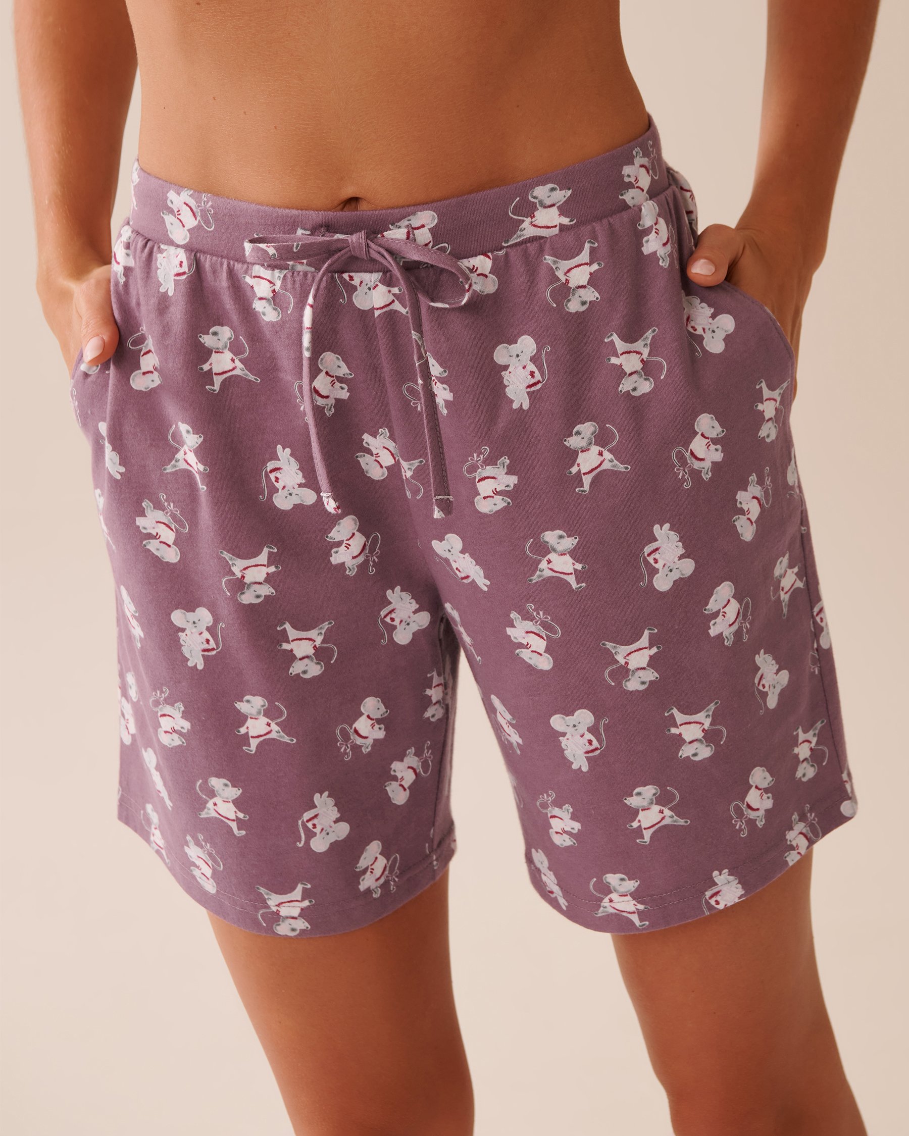 LA VIE EN ROSE Mouse Print Cotton Pyjama Bermudas Mauve/Mouse 40200753 - View1