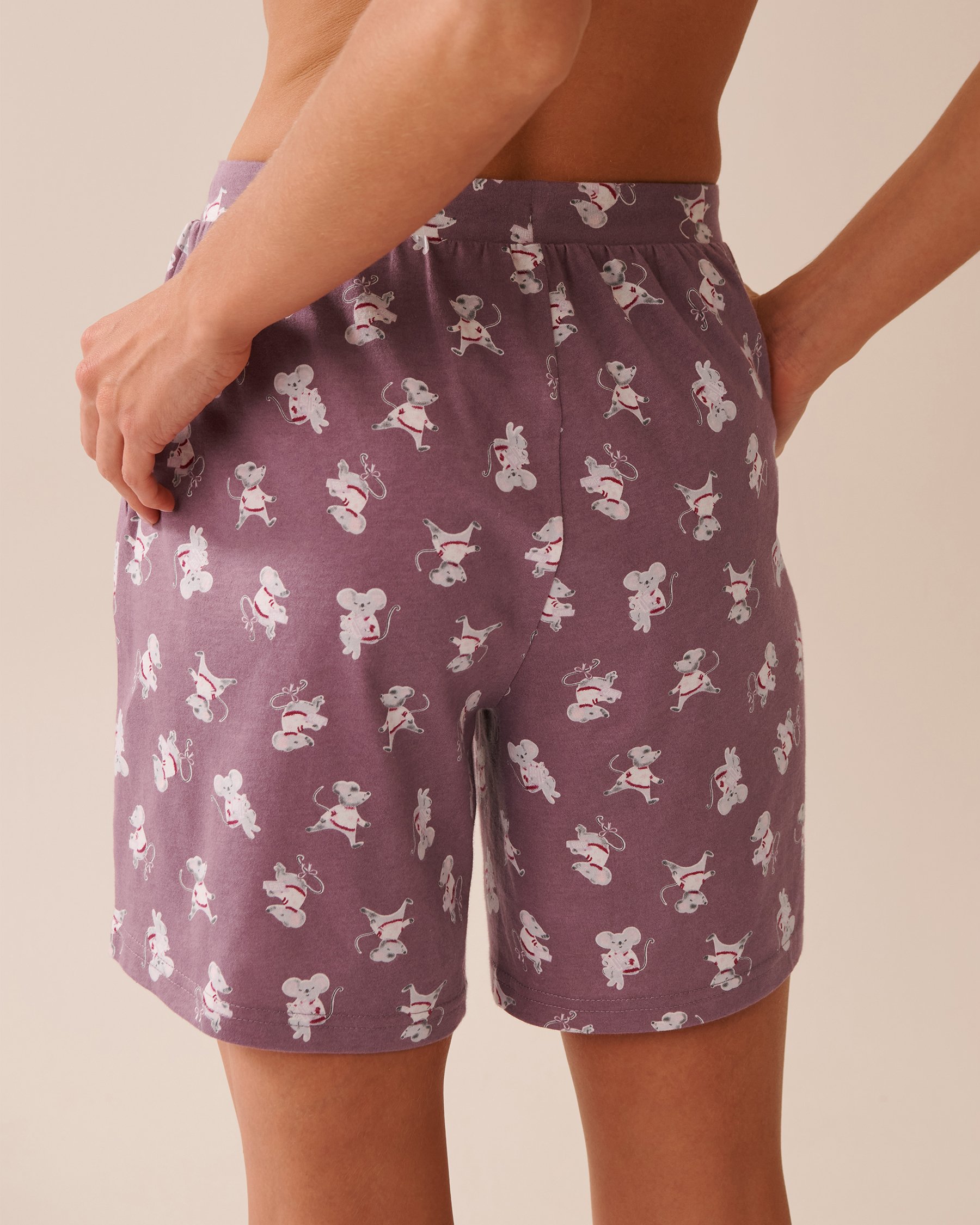 LA VIE EN ROSE Mouse Print Cotton Pyjama Bermudas Mauve/Mouse 40200753 - View2