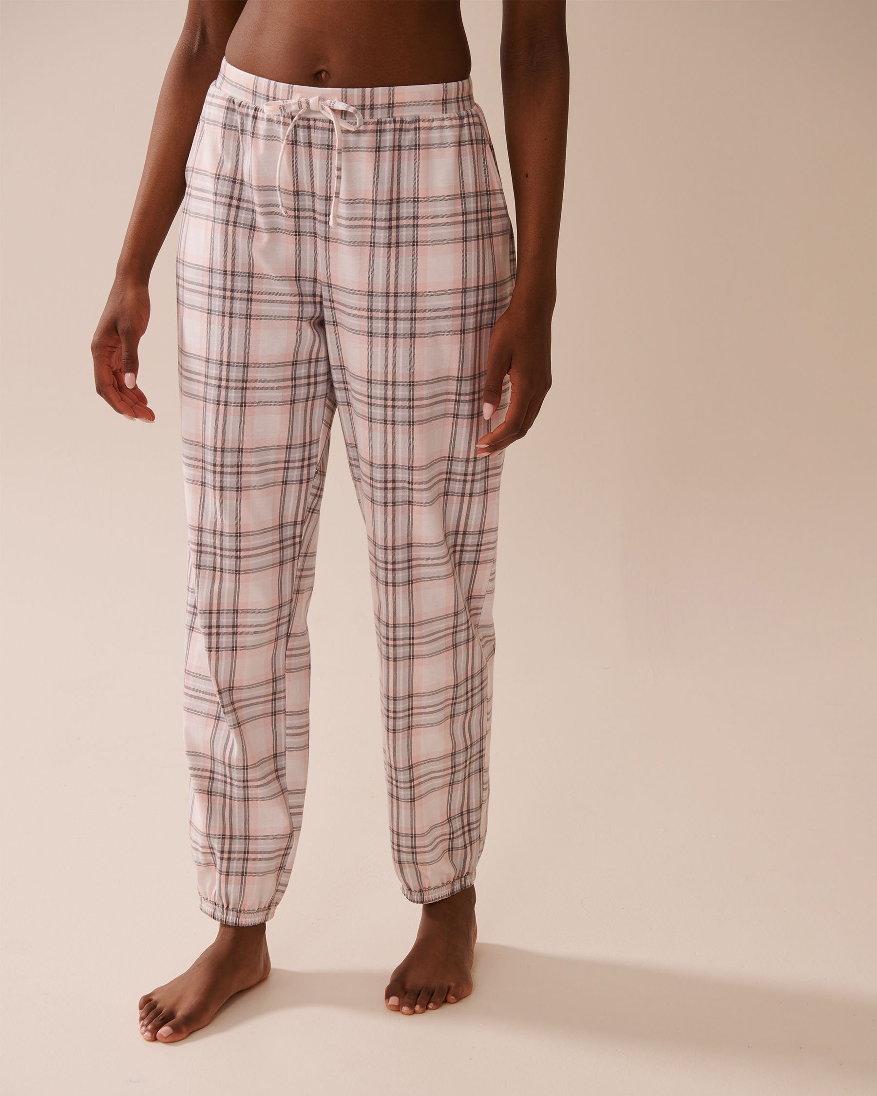 LA VIE EN ROSE Pink Plaid Cotton Jogger Pyjama Pants Pink & Grey Plaid 40200755 - View1
