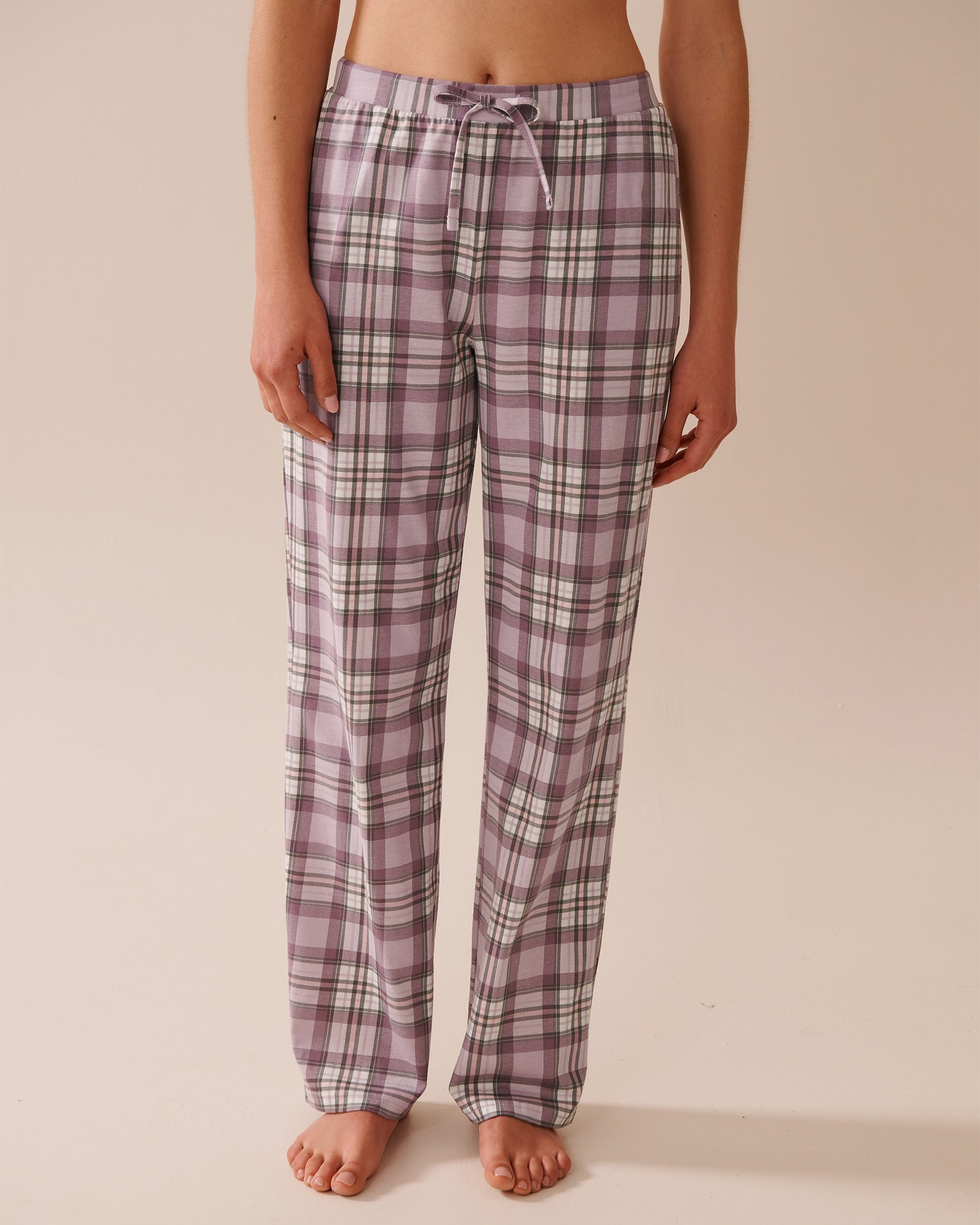 LA VIE EN ROSE Pantalon de pyjama en coton carreaux mauves Carreaux mauves 40200756 - Voir1