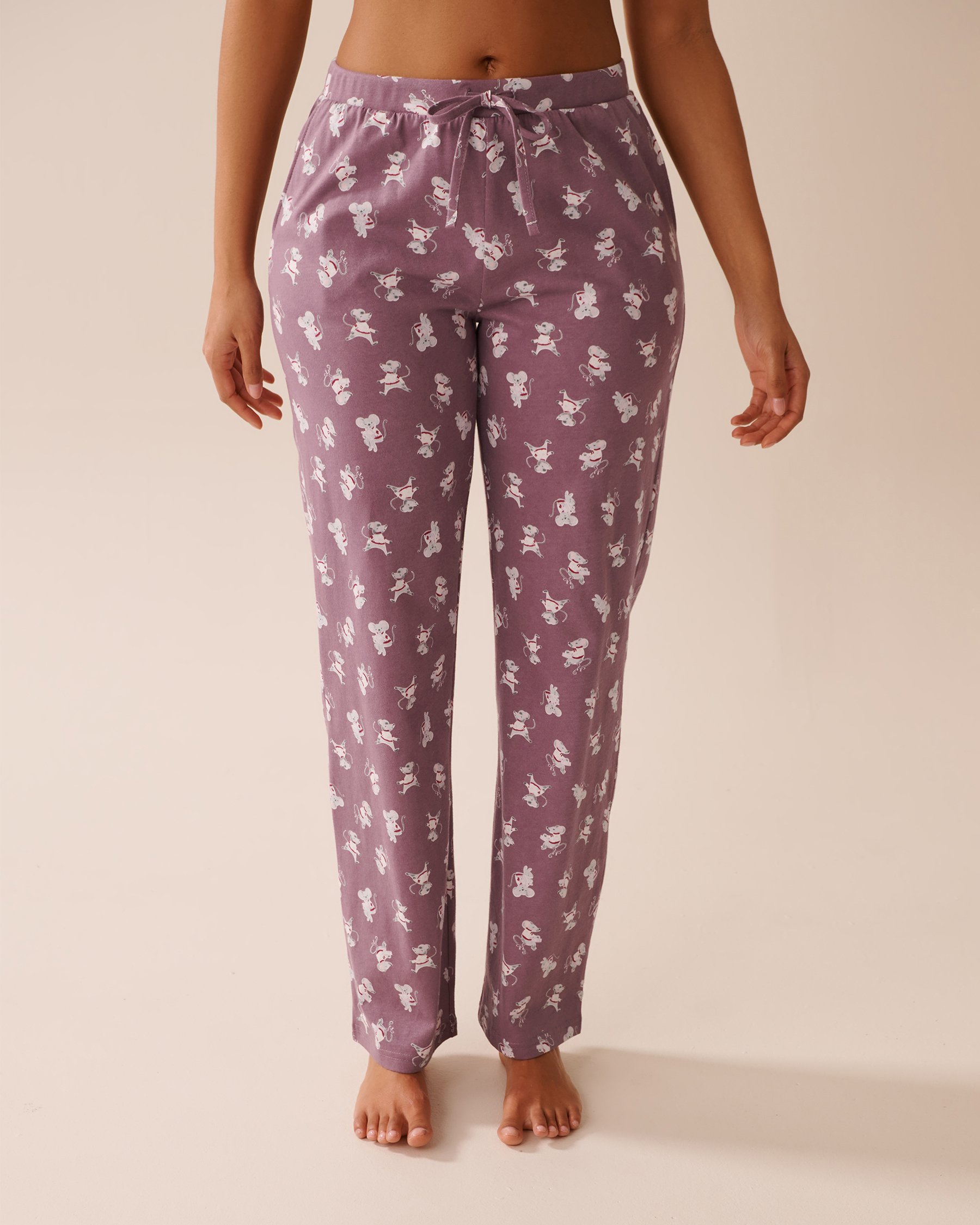 LA VIE EN ROSE Mouse Print Cotton Pyjama Pants Mauve/Mouse 40200756 - View1