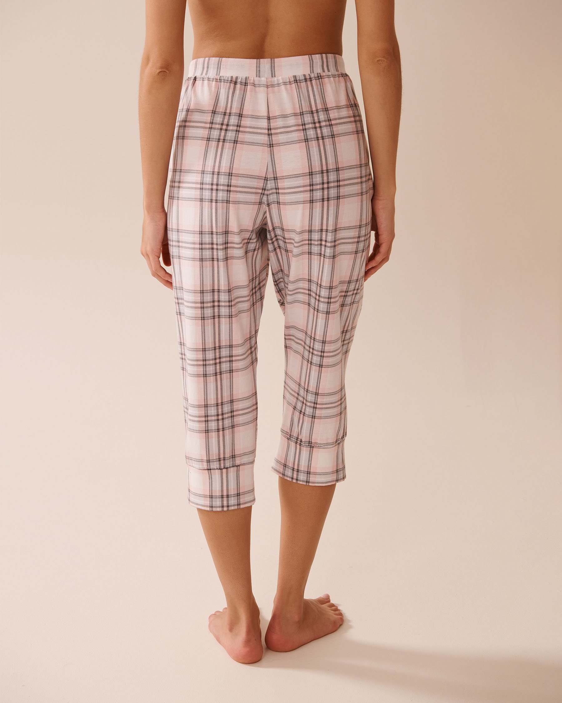 LA VIE EN ROSE Pink Plaid Cotton Fitted Pajama Capris Pink & Grey Plaid 40200757 - View2