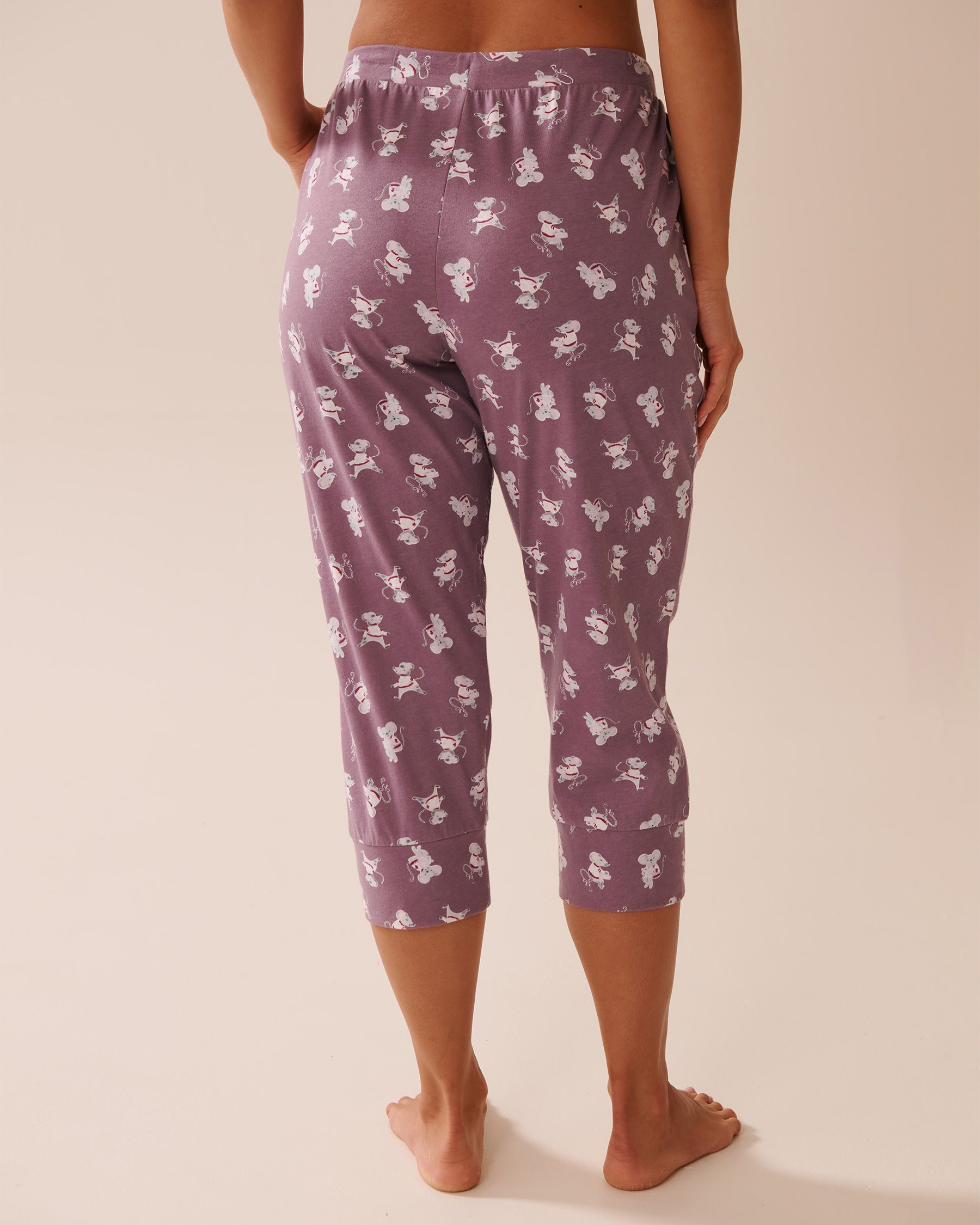 LA VIE EN ROSE Mouse Print Cotton Fitted Pajama Capris Mauve/Mouse 40200757 - View2