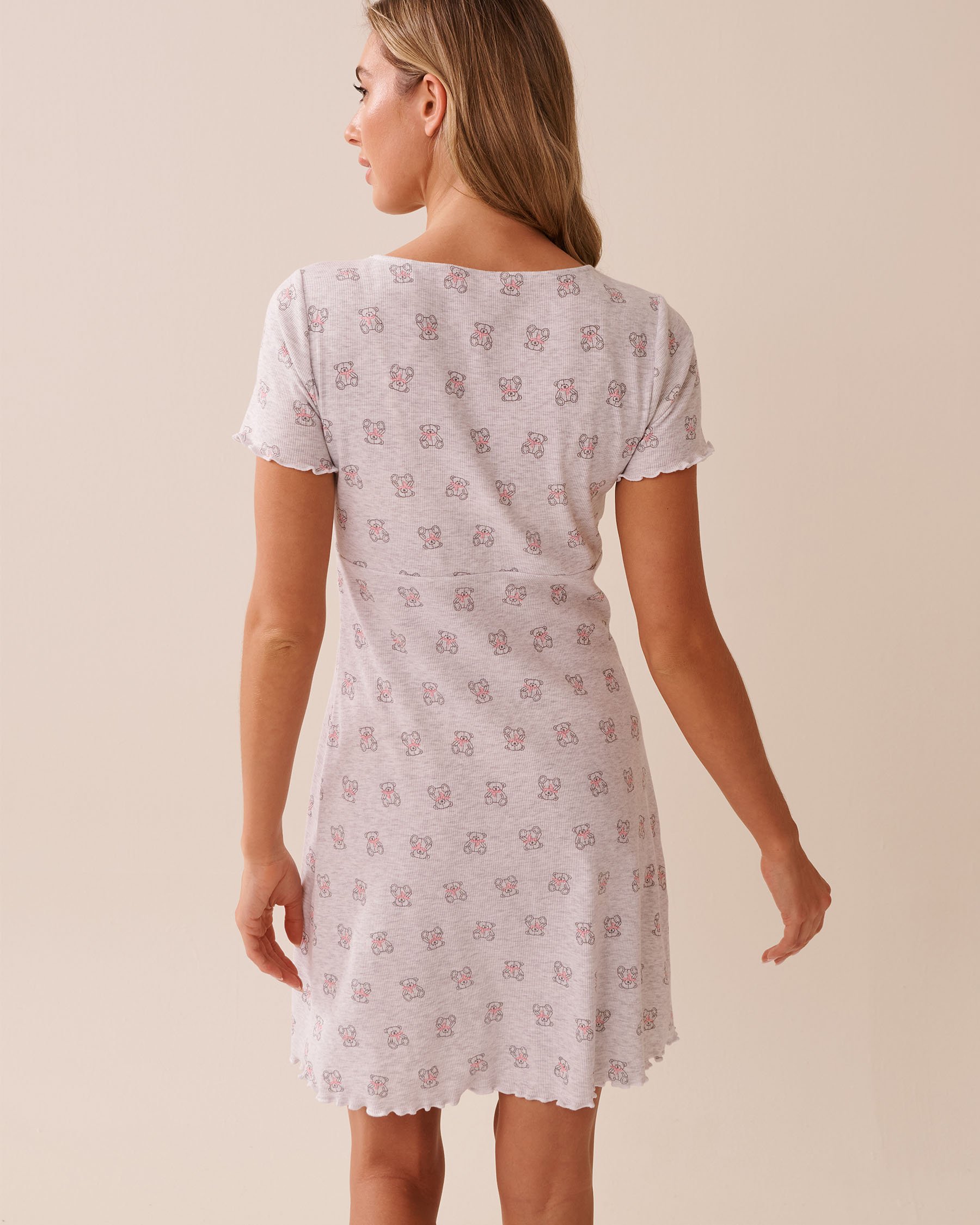 LA VIE EN ROSE Teddy Bear Print Ribbed Short Sleeve Sleepshirt Grey/Teddy Bears 40500439 - View2
