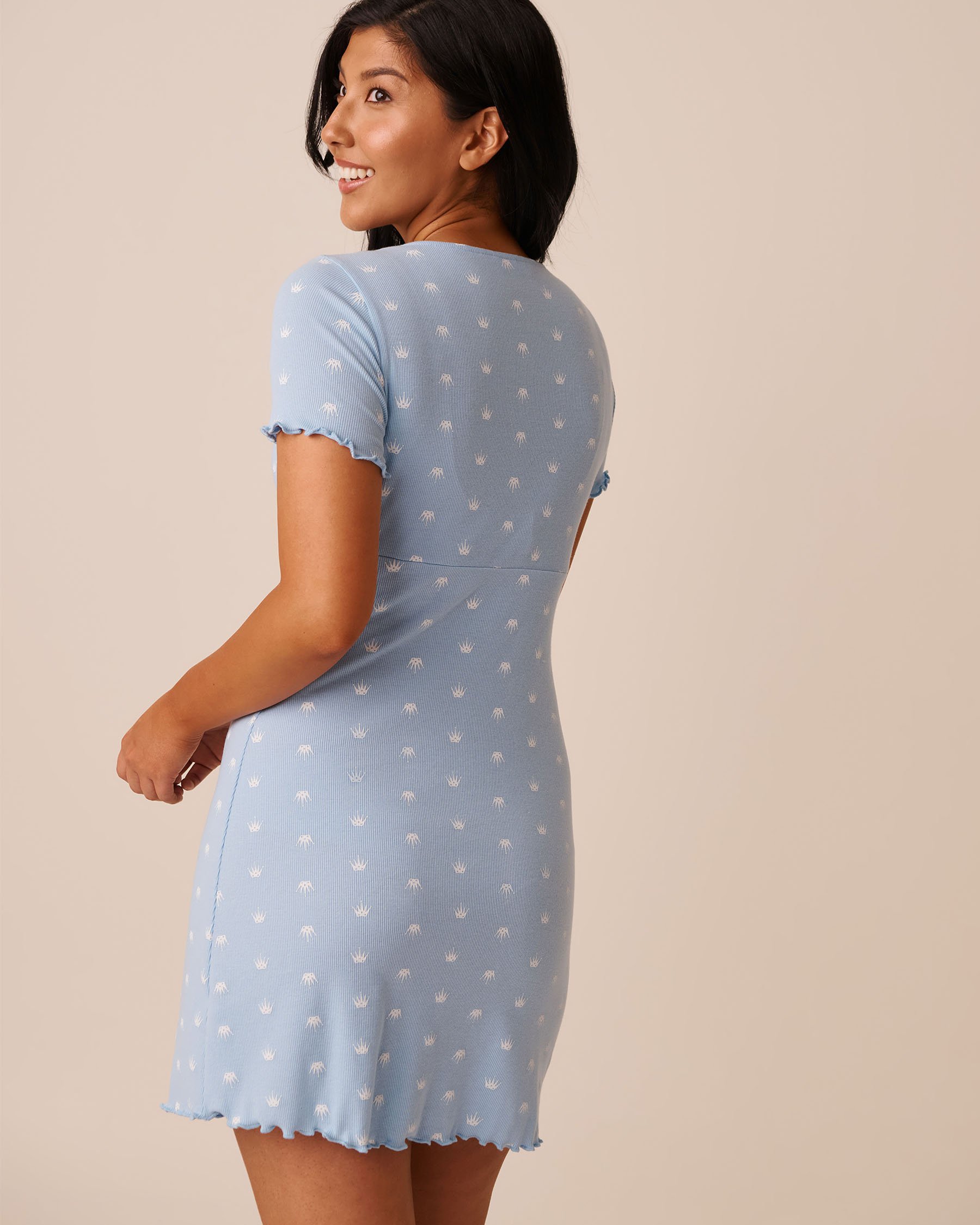 LA VIE EN ROSE Crown Print Ribbed Short Sleeve Sleepshirt Baby Blue/Crowns 40500439 - View5