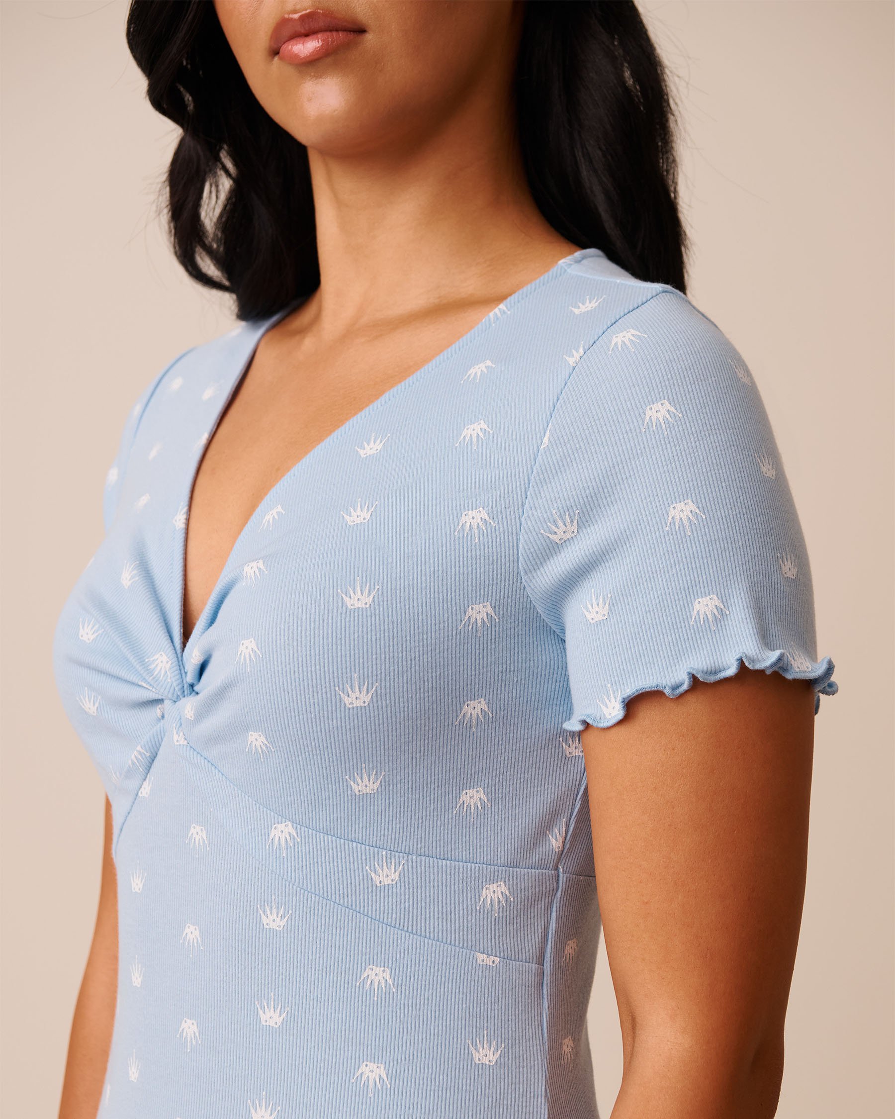 LA VIE EN ROSE Crown Print Ribbed Short Sleeve Sleepshirt Baby Blue/Crowns 40500439 - View6