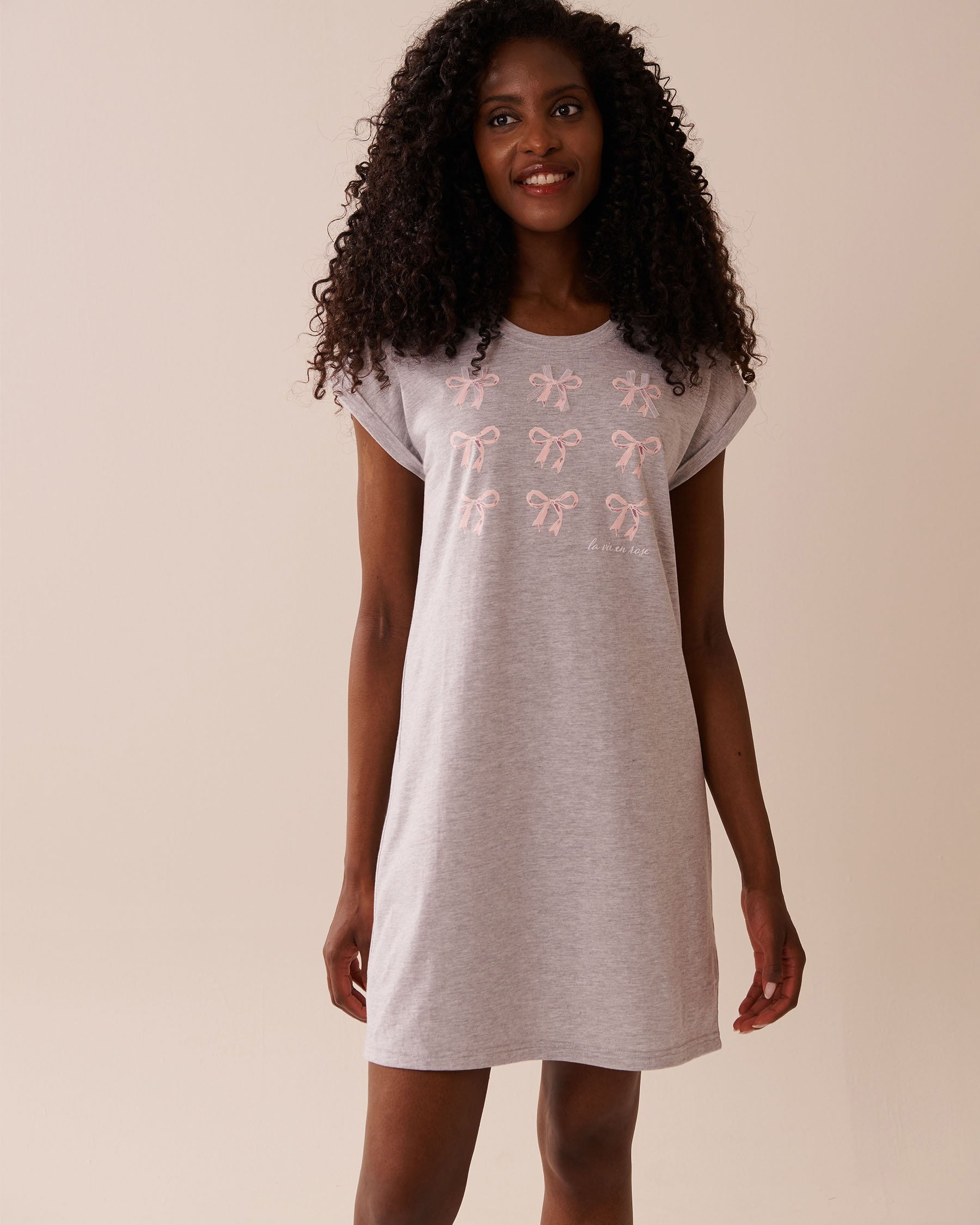 LA VIE EN ROSE Bow Print Cotton Short Sleeve Sleepshirt Grey 40500442 - View1