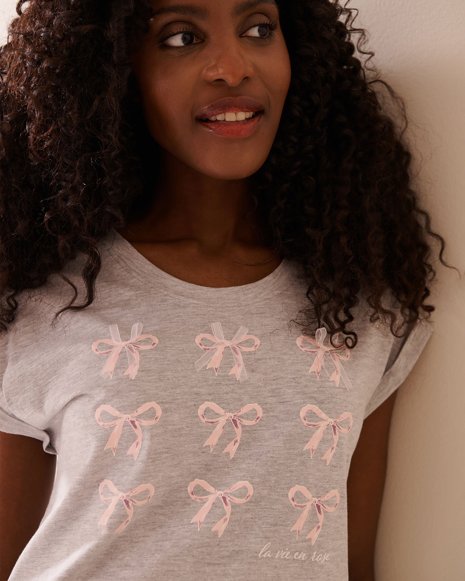 LA VIE EN ROSE Bow Print Cotton Short Sleeve Sleepshirt Grey 40500442 - View3