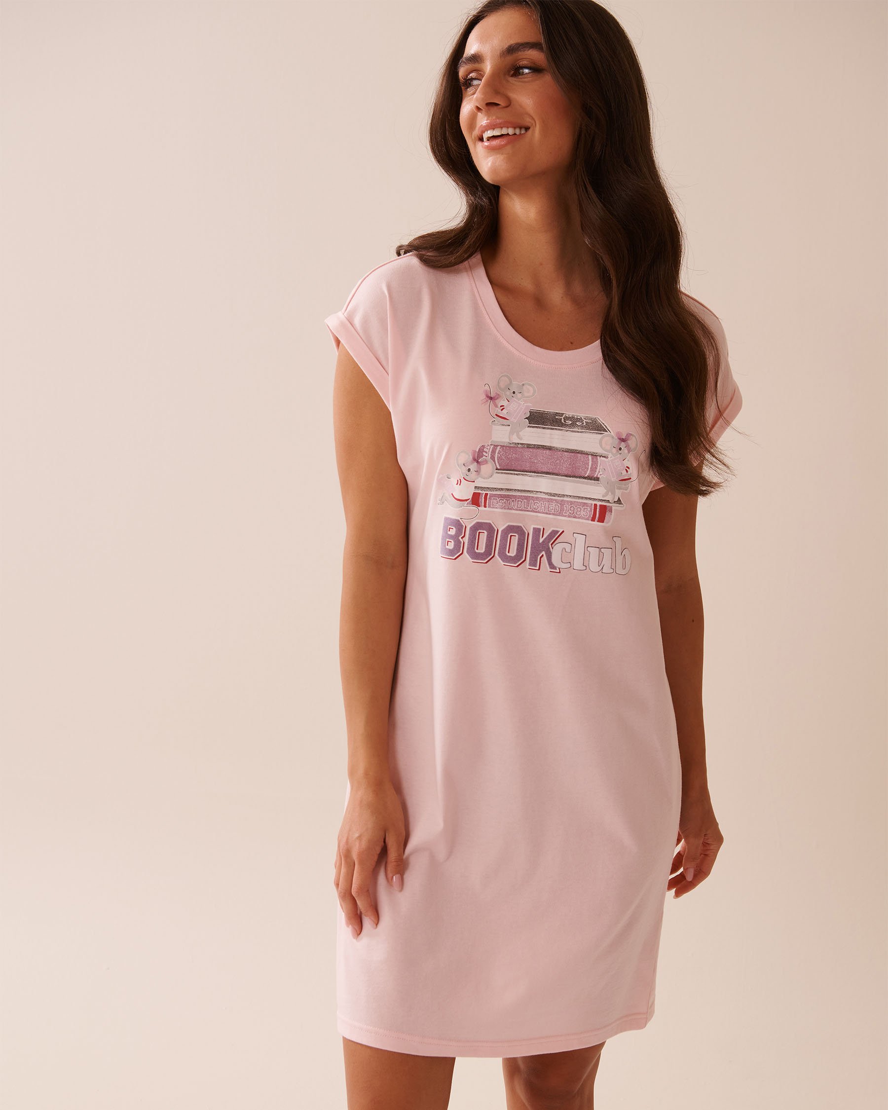 LA VIE EN ROSE Mouse Print Cotton Short Sleeve Sleepshirt Lotus Pink 40500442 - View1