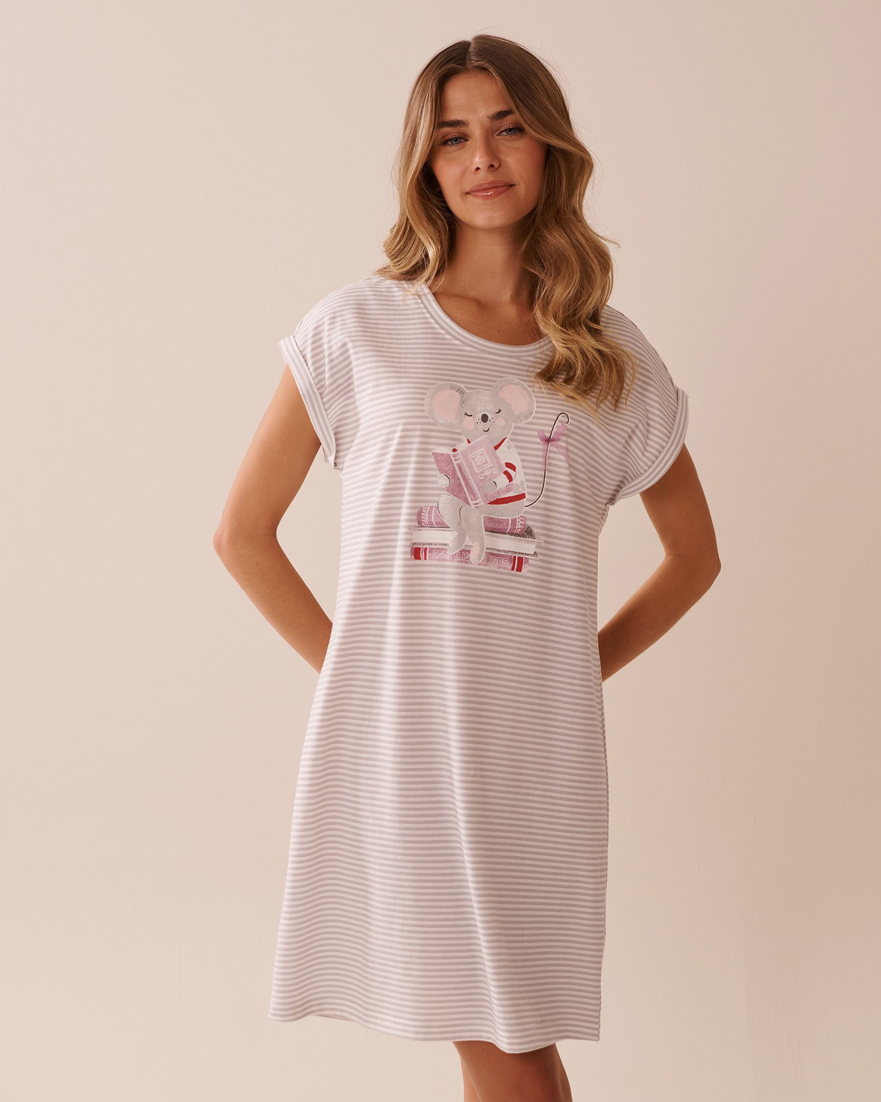 LA VIE EN ROSE Mouse Print Cotton Short Sleeve Sleepshirt Grey Stripes/Mouse 40500442 - View1