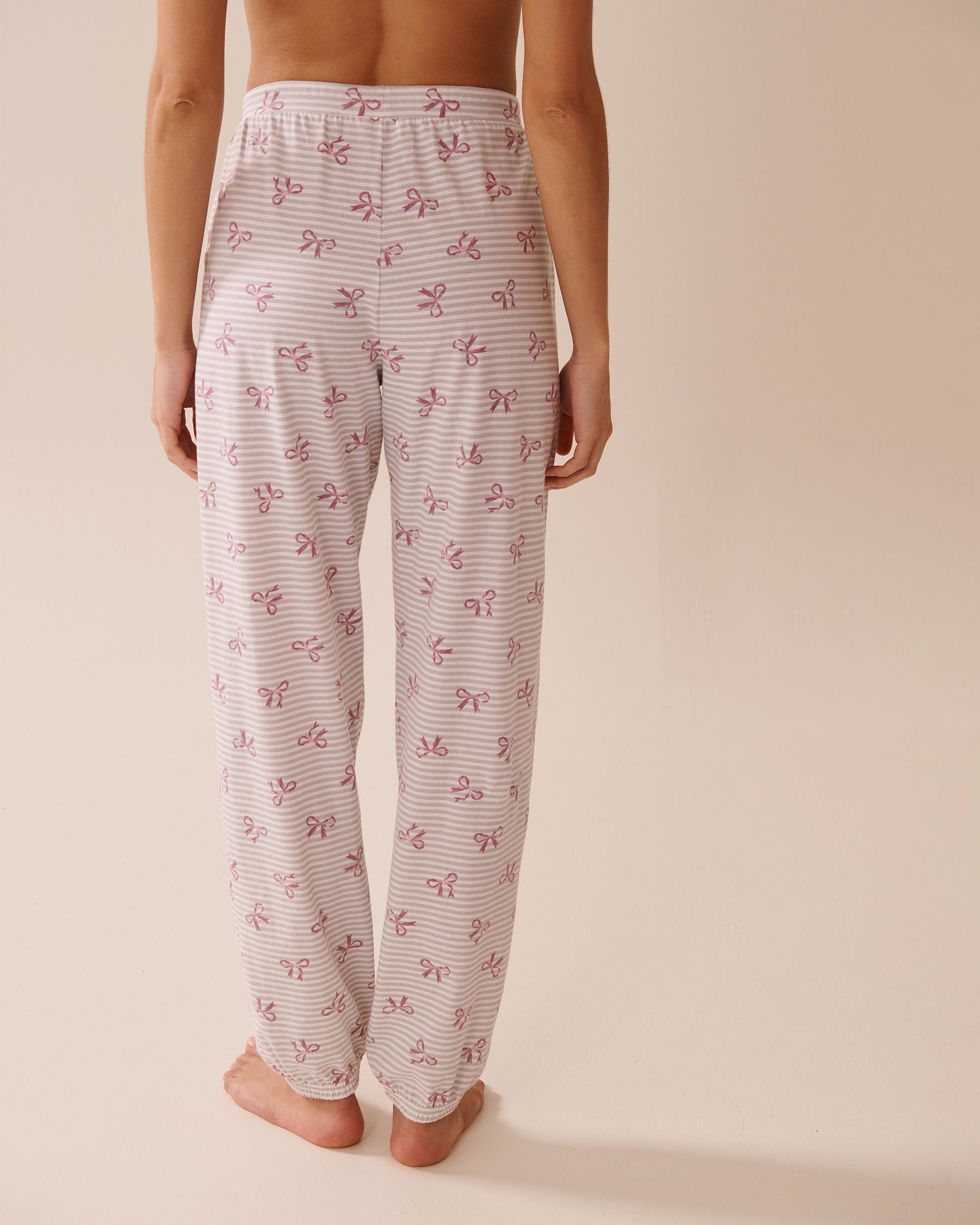 LA VIE EN ROSE Bow Print Cotton Jogger Pyjama Pants Grey Stripes/Bows 40200755 - View3
