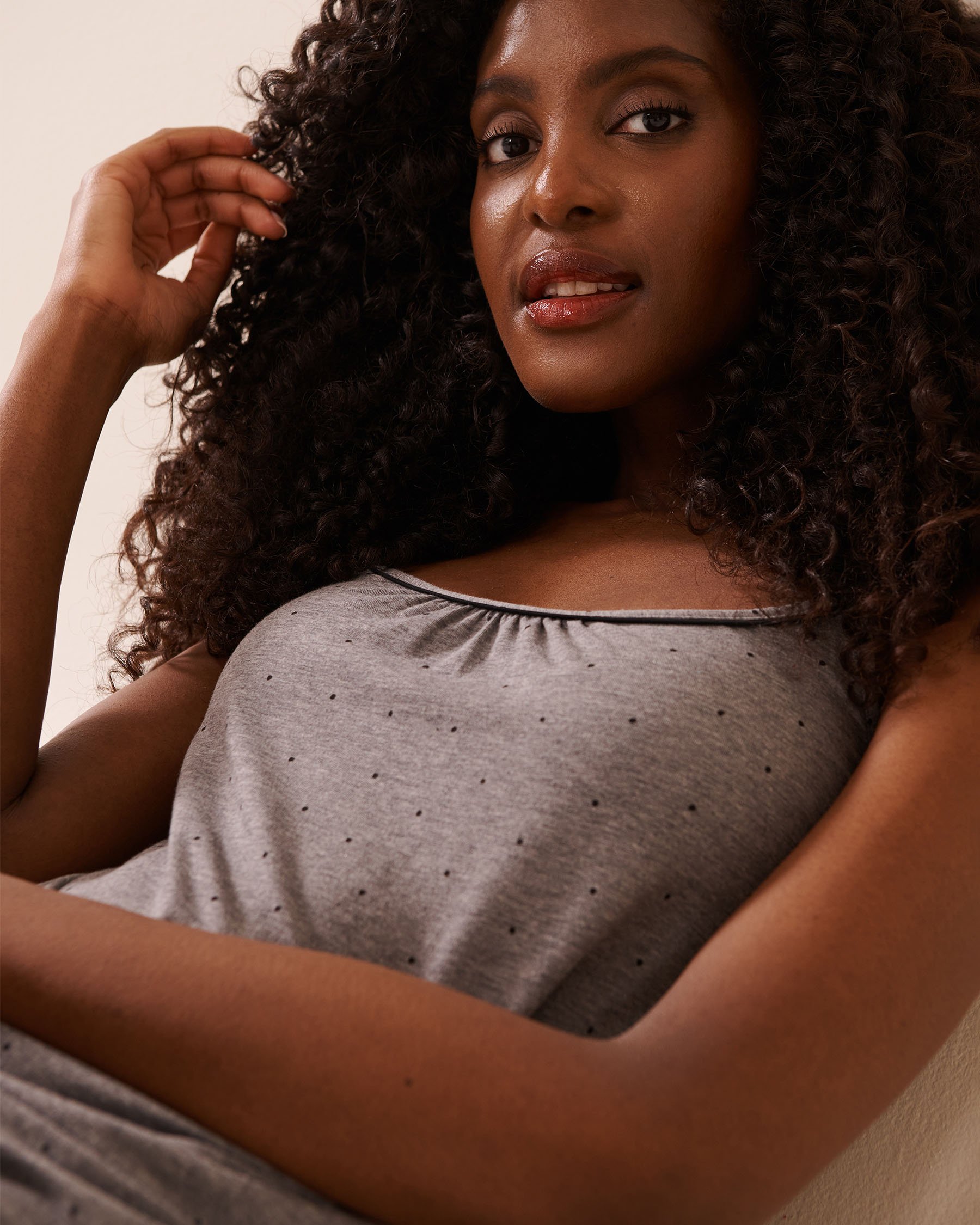 LA VIE EN ROSE Cotton Cami Grey/Black Polka Dot 40100764 - View3