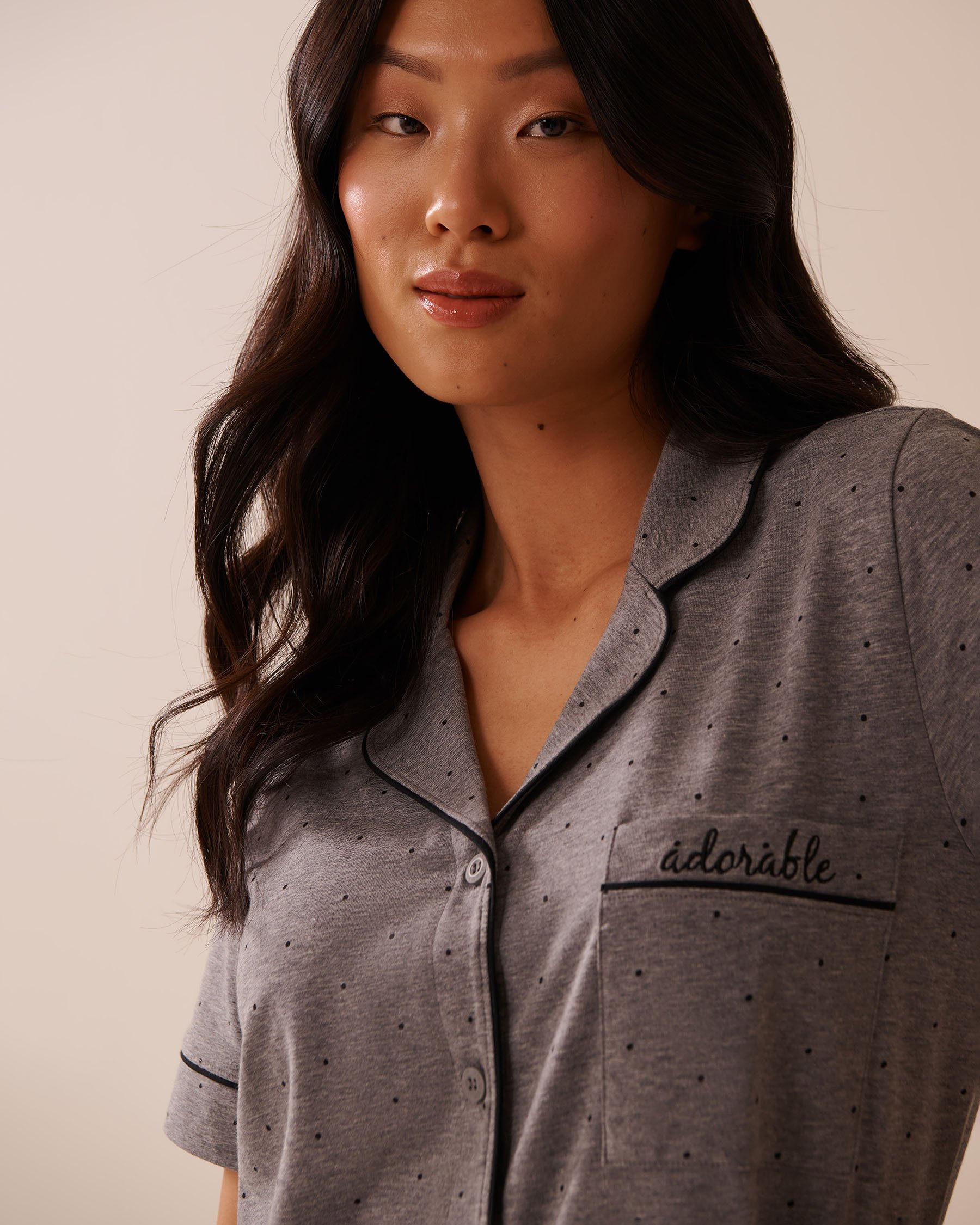 LA VIE EN ROSE Chemisier manches courtes en coton Gris/Pois noirs 40100765 - View3