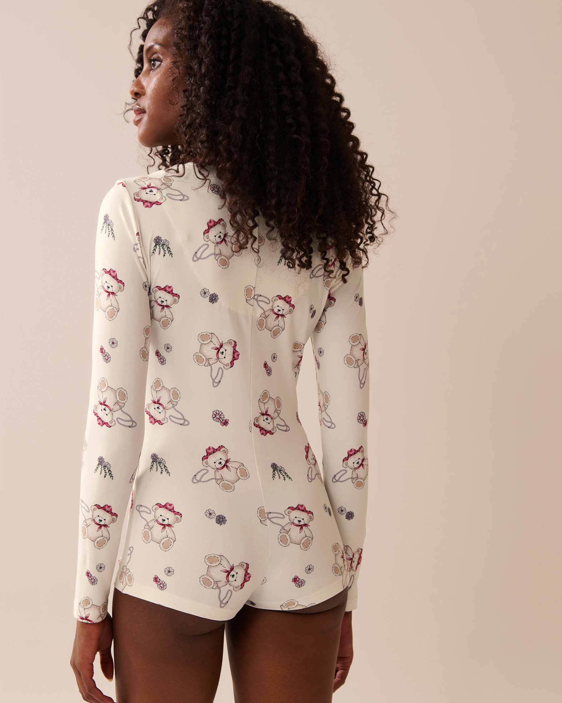 LA VIE EN ROSE Cowboy Teddy Bear Print Super Soft Long Sleeve Romper White/Cowboy Teddy Bears 40300058 - View6