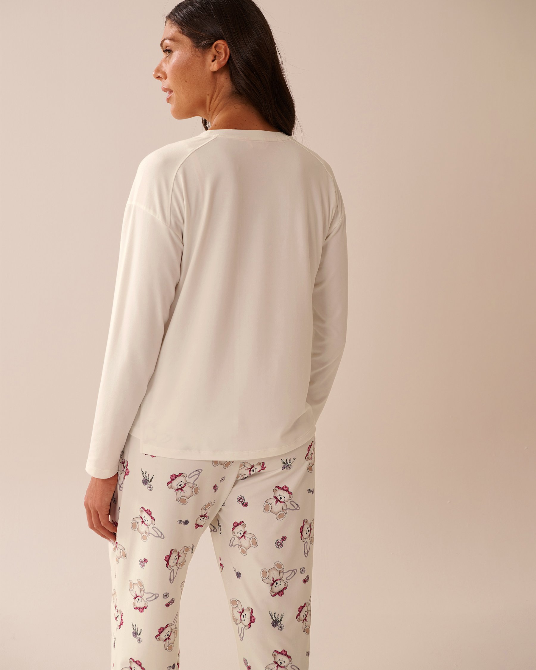 LA VIE EN ROSE Cowboy Teddy Bear Print Super Soft Long Sleeve Shirt White 40100762 - View4