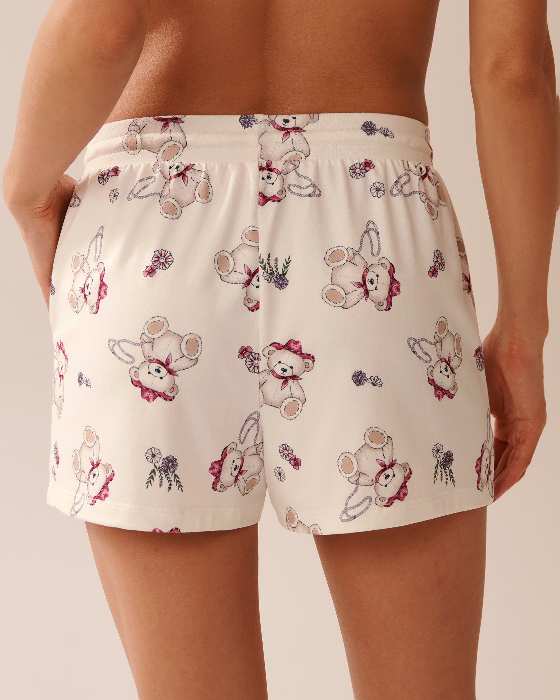 LA VIE EN ROSE Cowboy Teddy Bear Print Super Soft Pajama Shorts White/Cowboy Teddy Bears 40200748 - View2