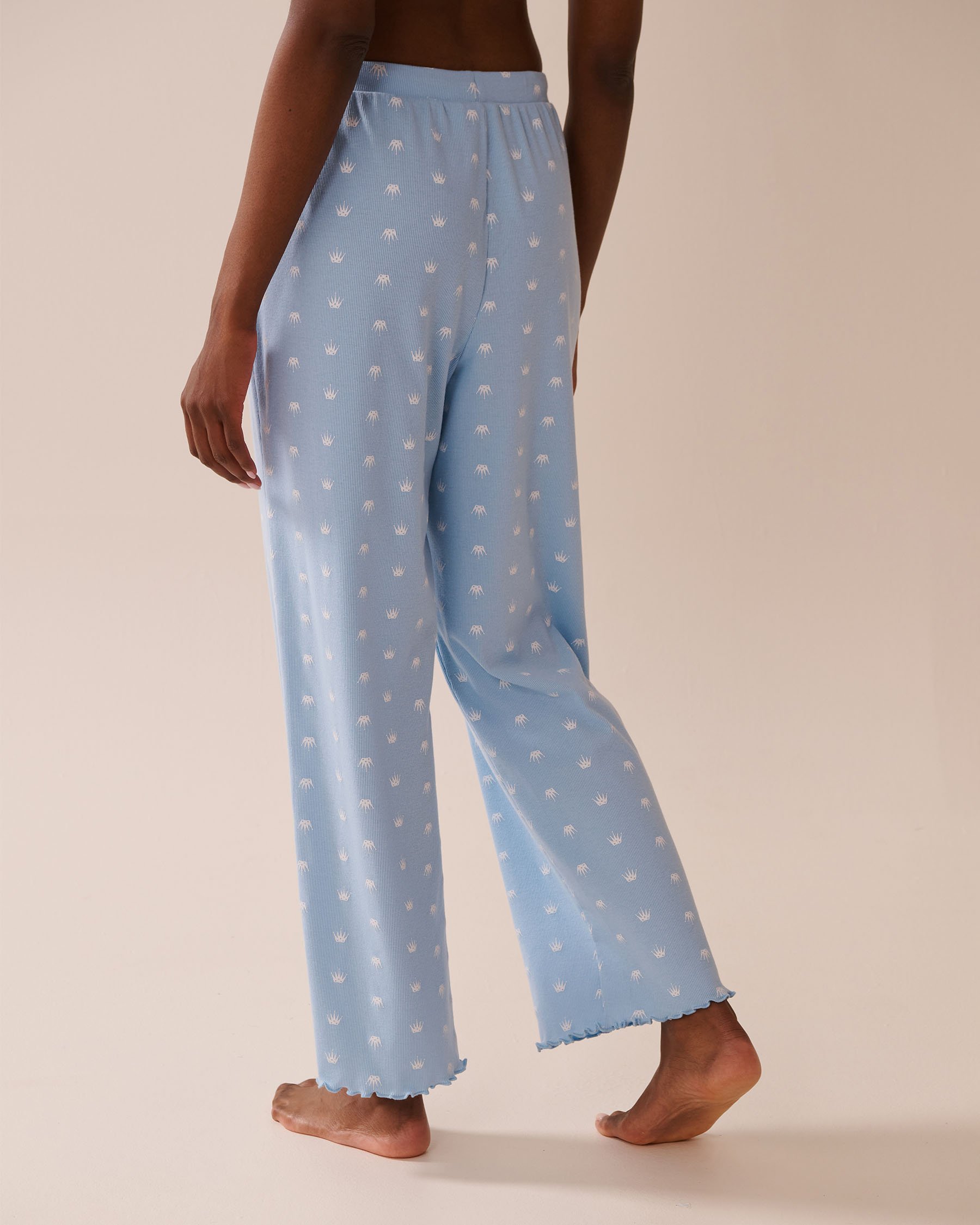 LA VIE EN ROSE Crown Print Ribbed Pajama Pants Baby Blue/Crowns 40200744 - View4