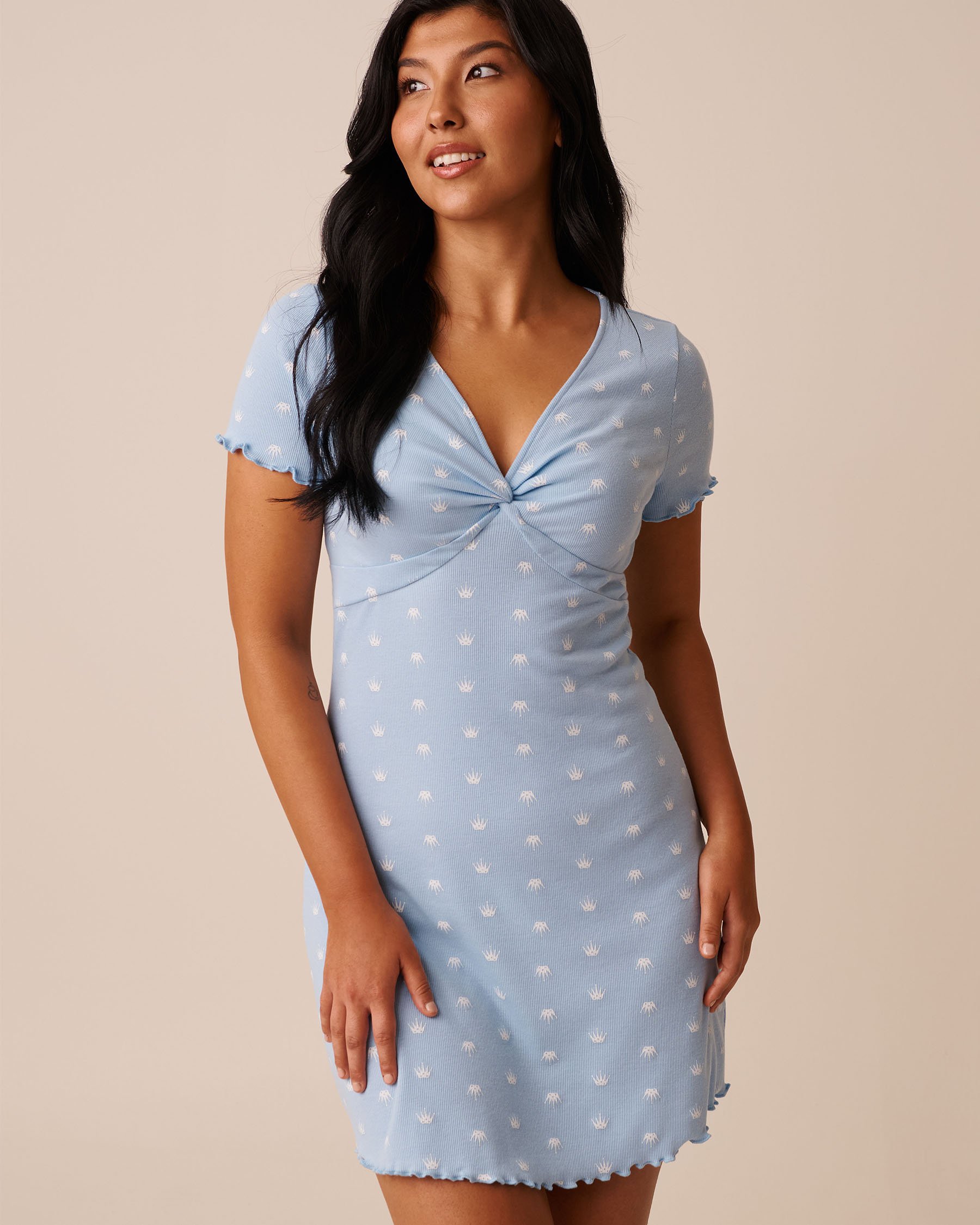 LA VIE EN ROSE Crown Print Ribbed Short Sleeve Sleepshirt Baby Blue/Crowns 40500439 - View4