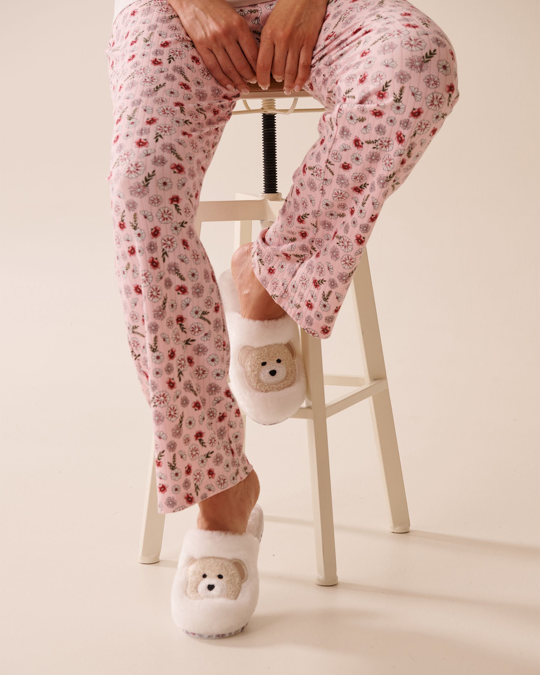 LA VIE EN ROSE Faux Wool Teddy Bear Slippers White/Teddy Bear 40700410 - View2