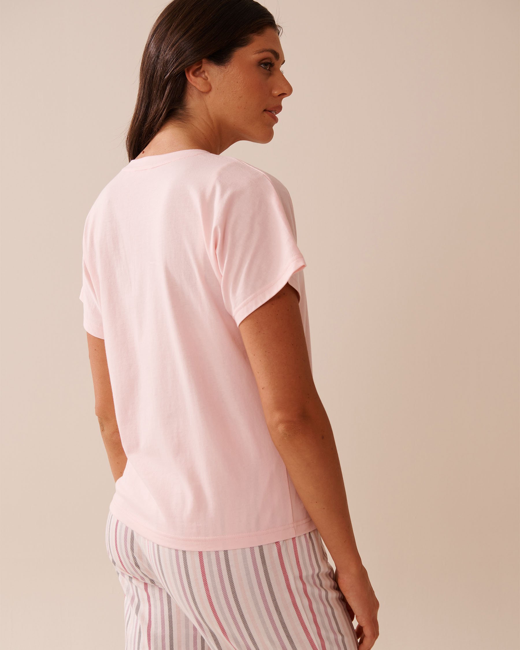 LA VIE EN ROSE Mouse Print Cotton V-neck T-shirt Lotus Pink 40100768 - View2