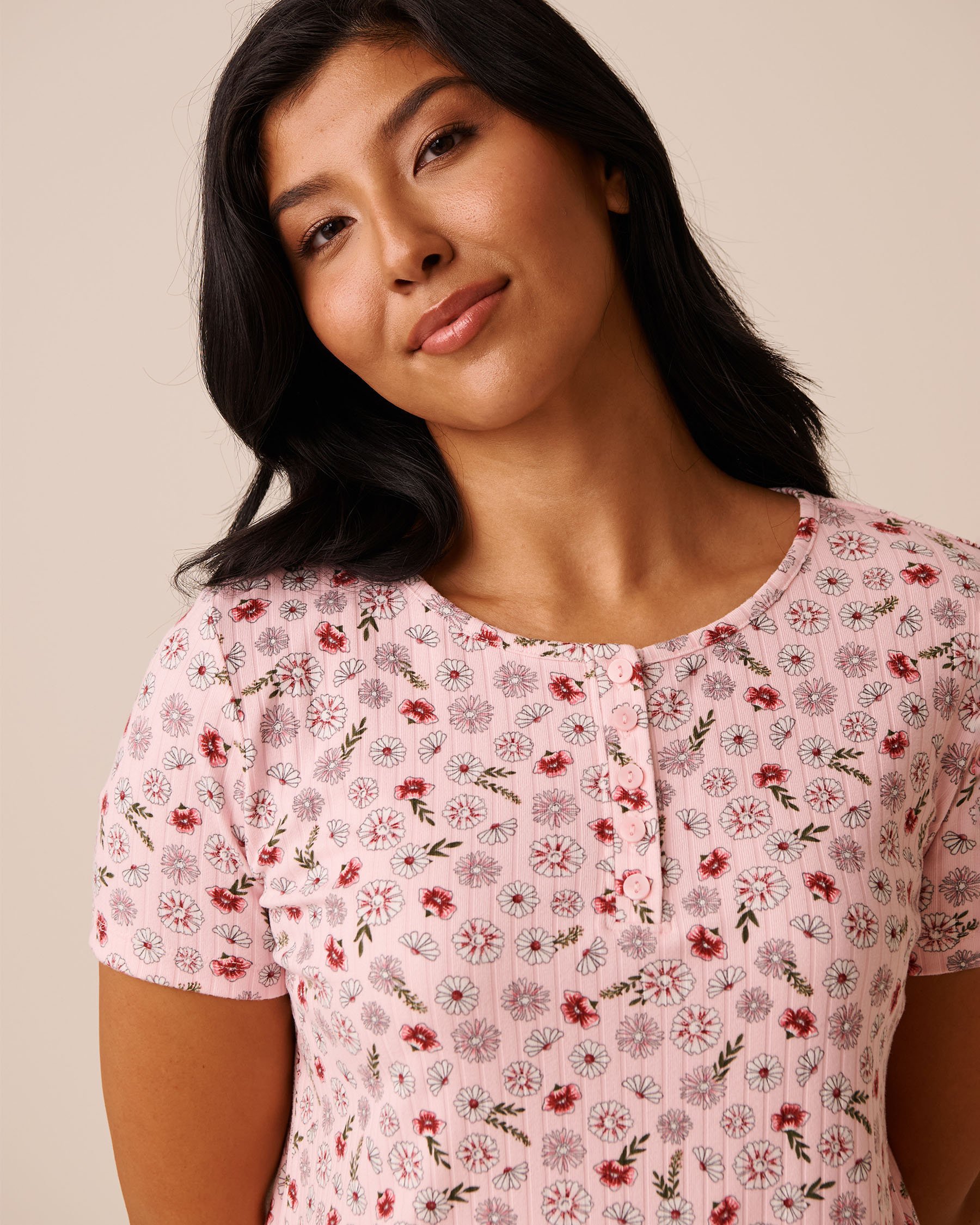 LA VIE EN ROSE Pink Floral Print Ribbed Jersey T-shirt Pink Meadow 40100760 - View3