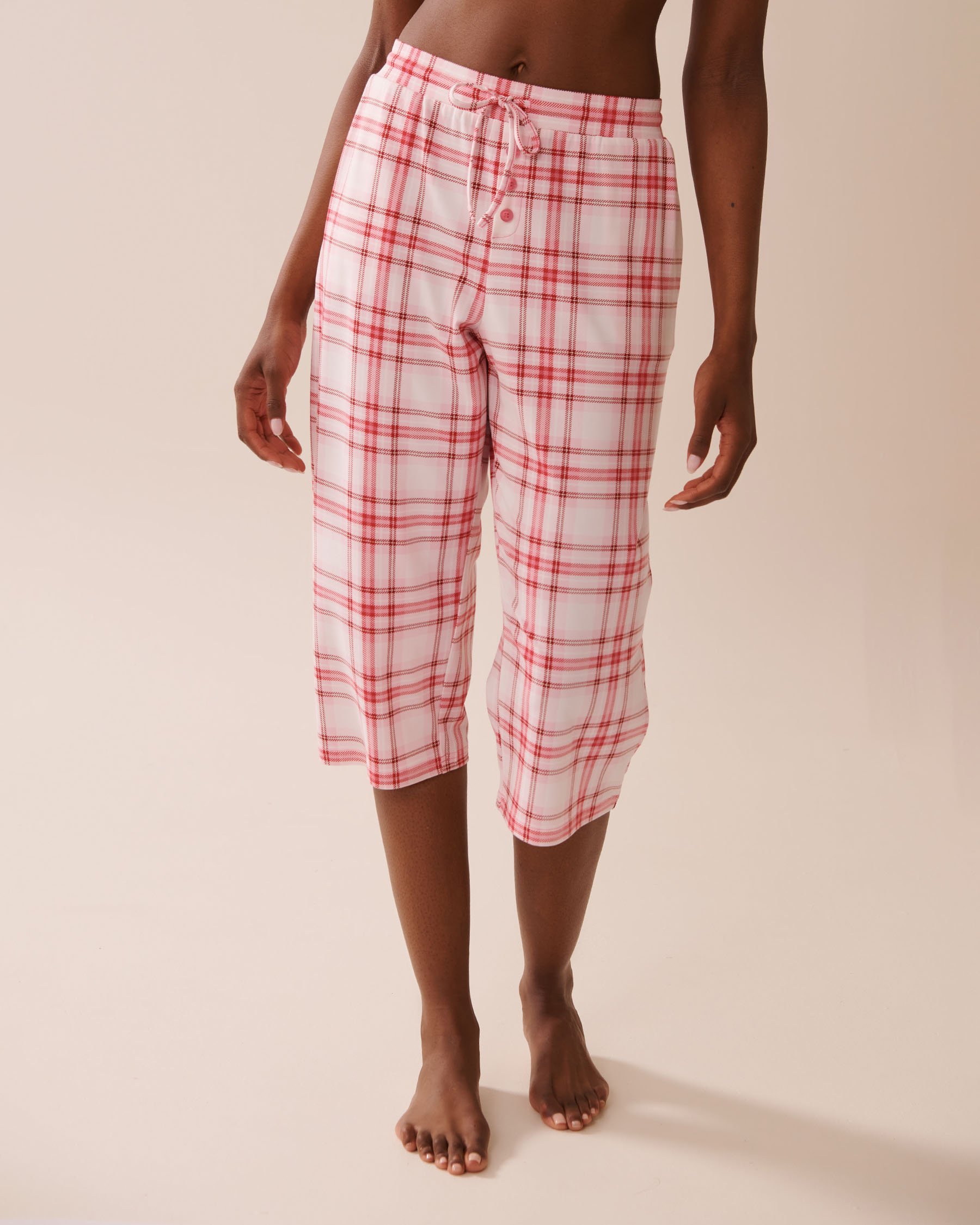 LA VIE EN ROSE Pink Plaid Super Soft Pajama Capris Pink Plaid 40200740 - View1