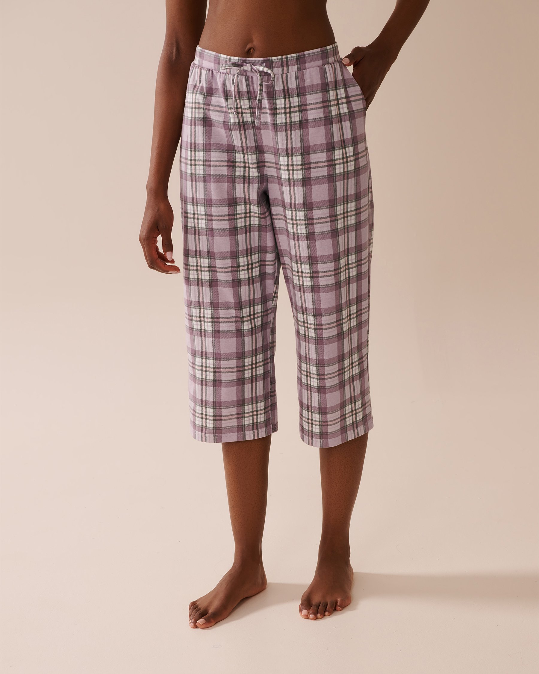 LA VIE EN ROSE Purple Plaid Cotton Pajama Capris Mauve Plaid 40200754 - View1