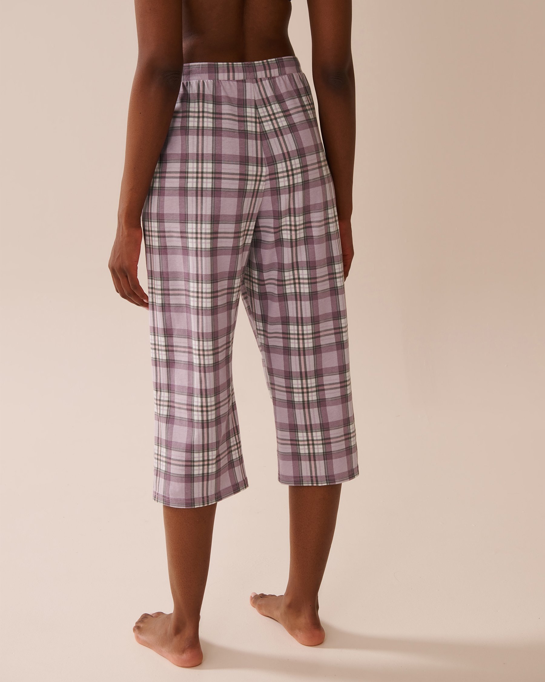 LA VIE EN ROSE Purple Plaid Cotton Pajama Capris Mauve Plaid 40200754 - View2