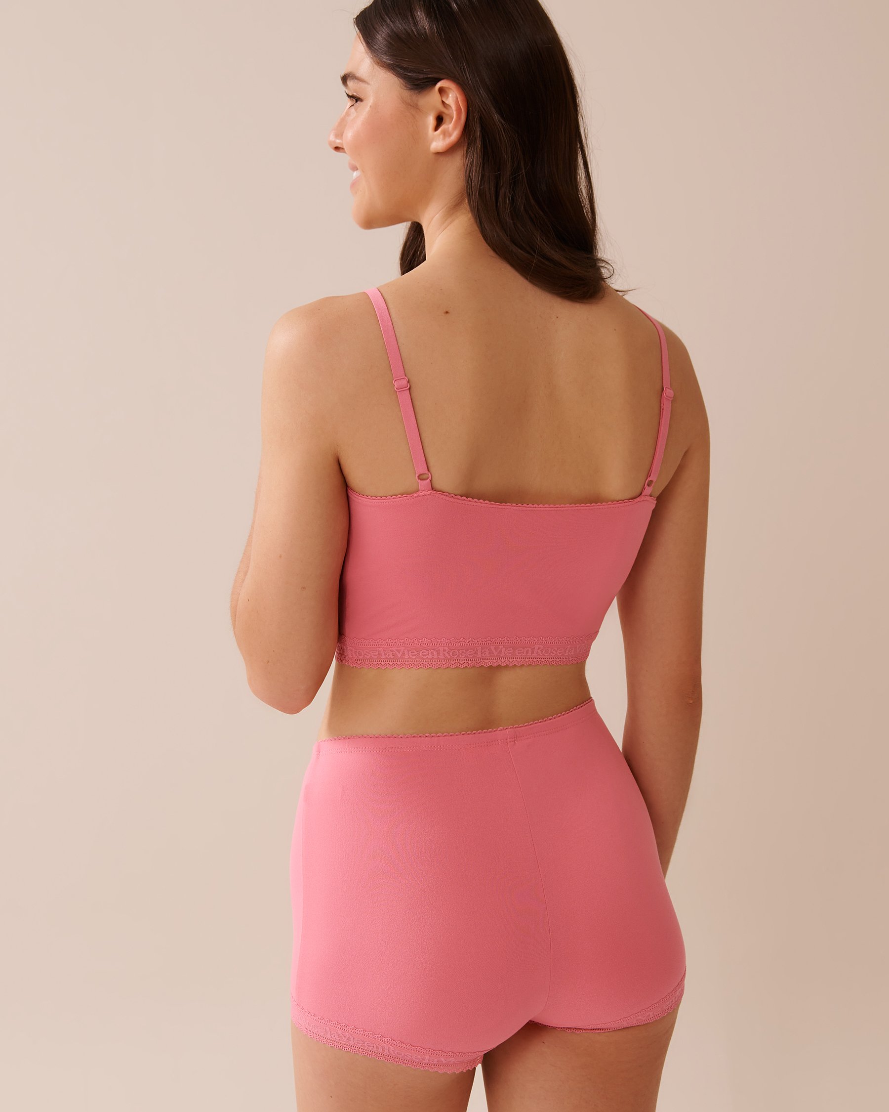 LA VIE EN ROSE Super Soft Lace Trim Crop Cami with Shelf Bra Watermelon Pink 40100754 - View2