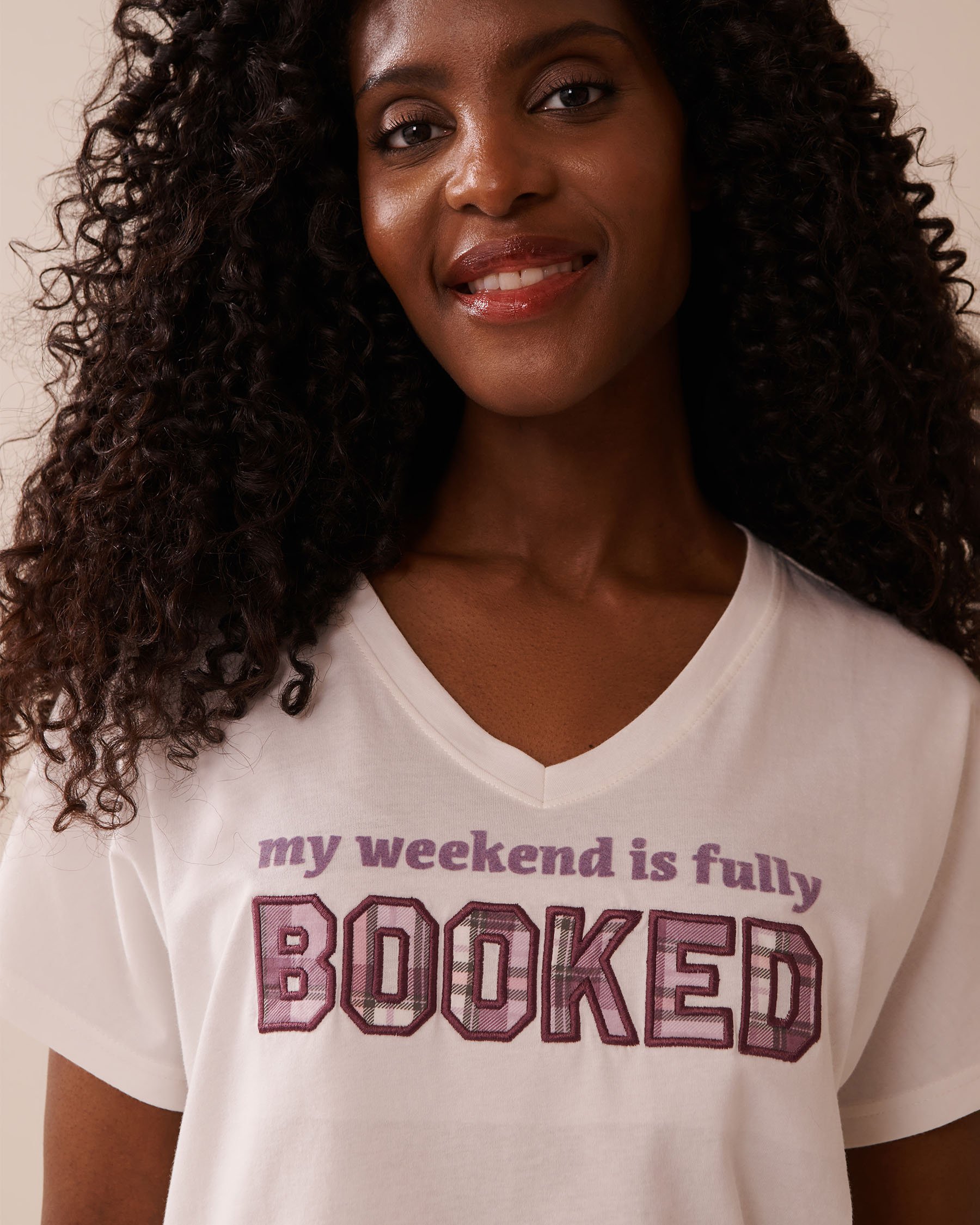 LA VIE EN ROSE Weekend Print Cotton V-neck T-shirt White 40100768 - View3