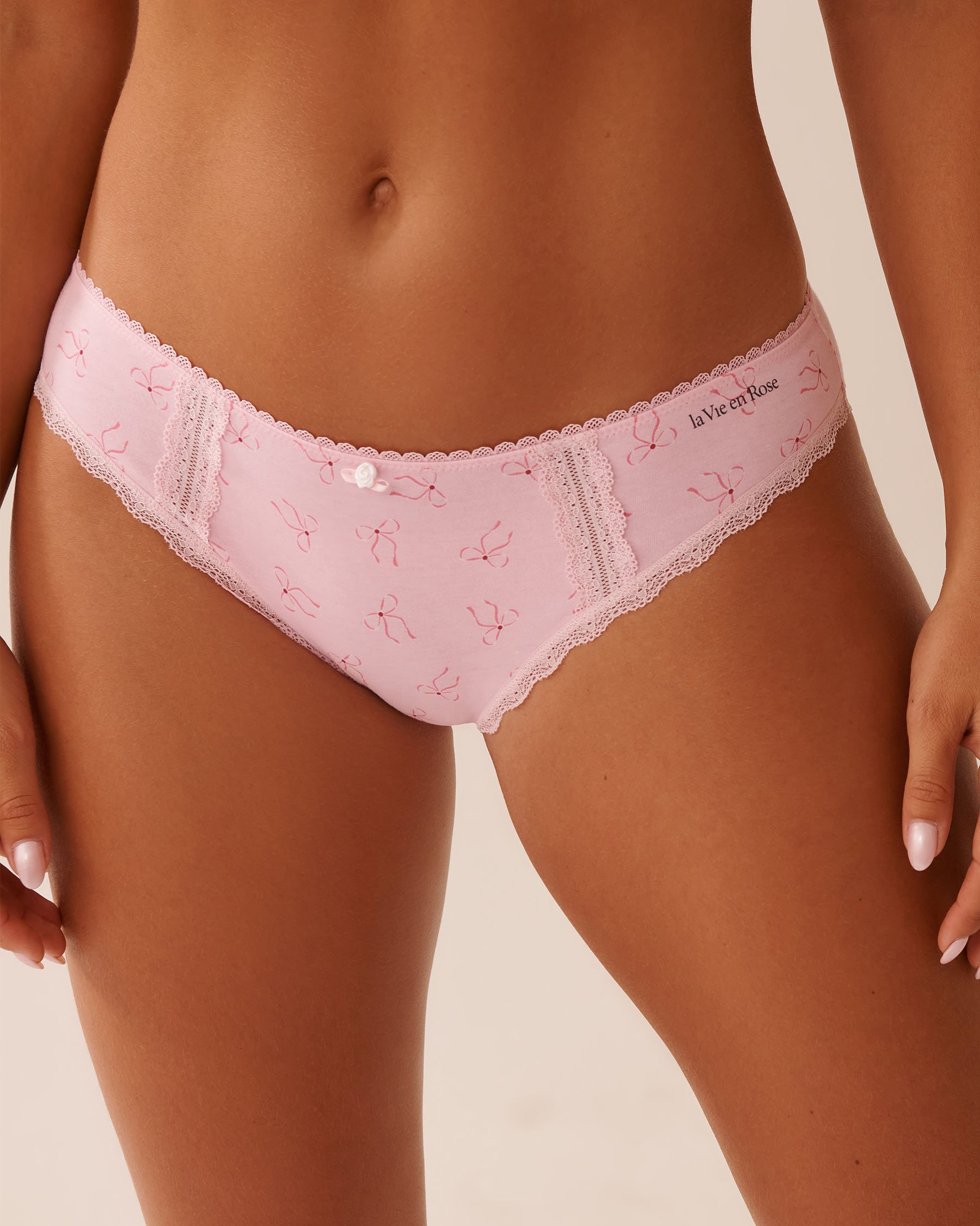 LA VIE EN ROSE Cotton and Lace Detail Bikini Panty Pink/Bows 20100623 - View1