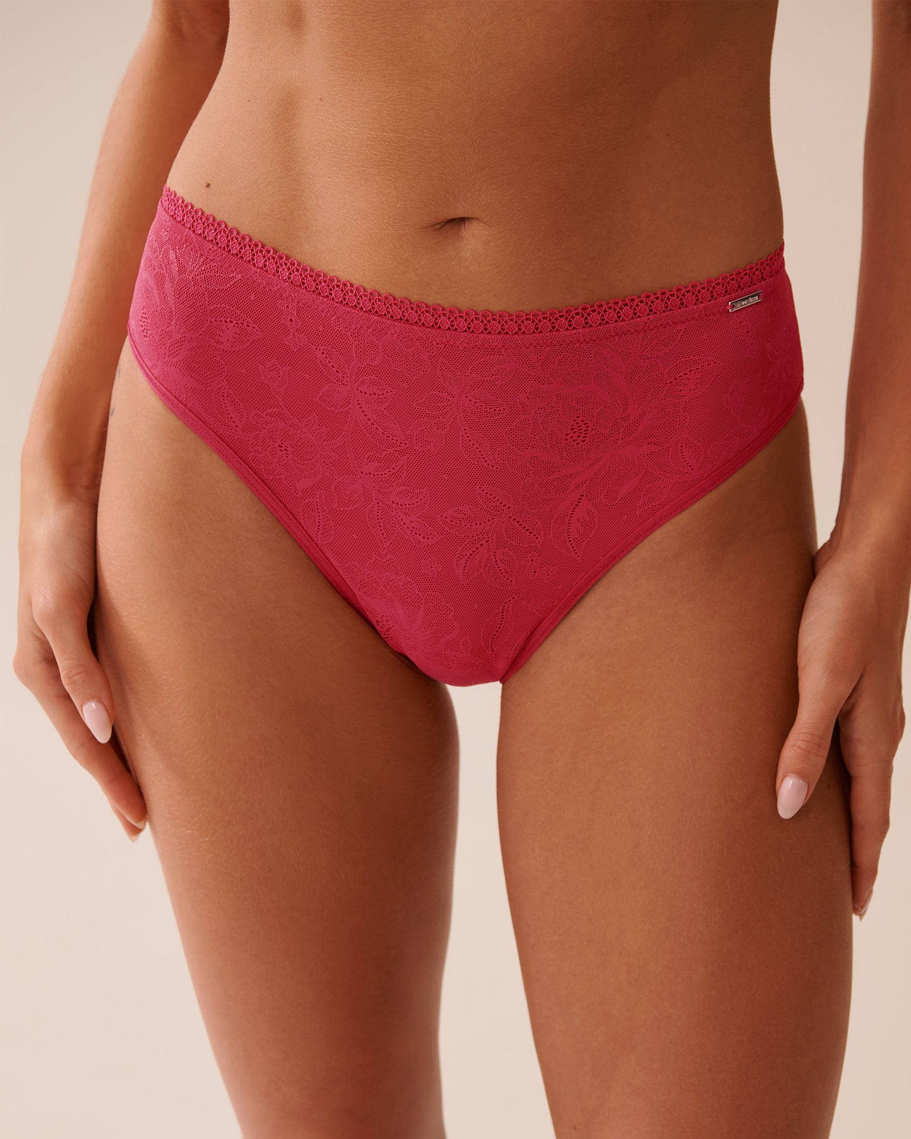 LA VIE EN ROSE Microfiber and Lace Sleek Back Bikini Panty Raspberry Pink 20300414 - View1