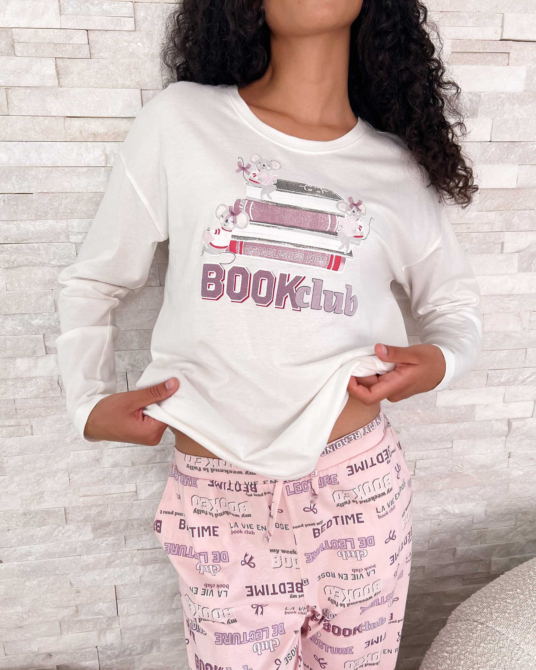 LA VIE EN ROSE Chandail manches longues en coton imprimé souris Blanc 40100769 - View4