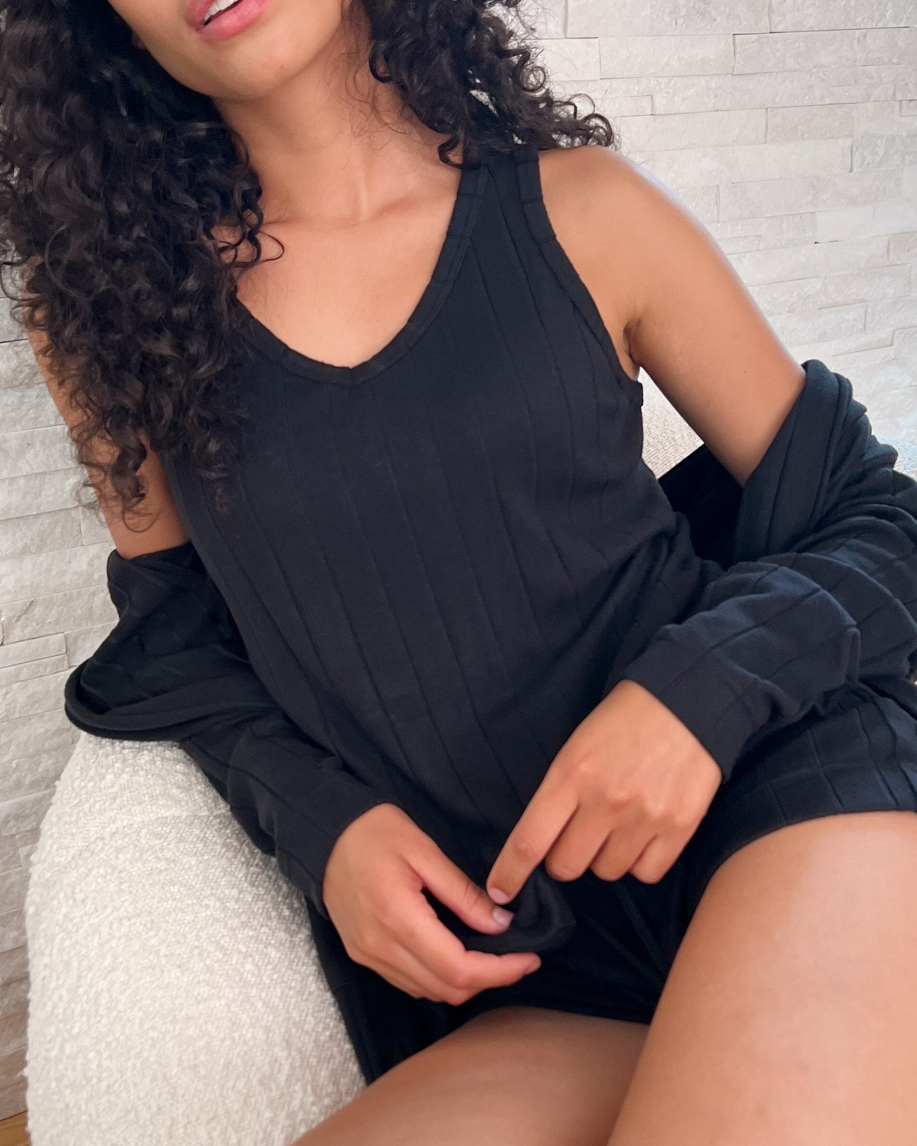 LA VIE EN ROSE Ribbed Long Cardigan Black 50500015 - View4