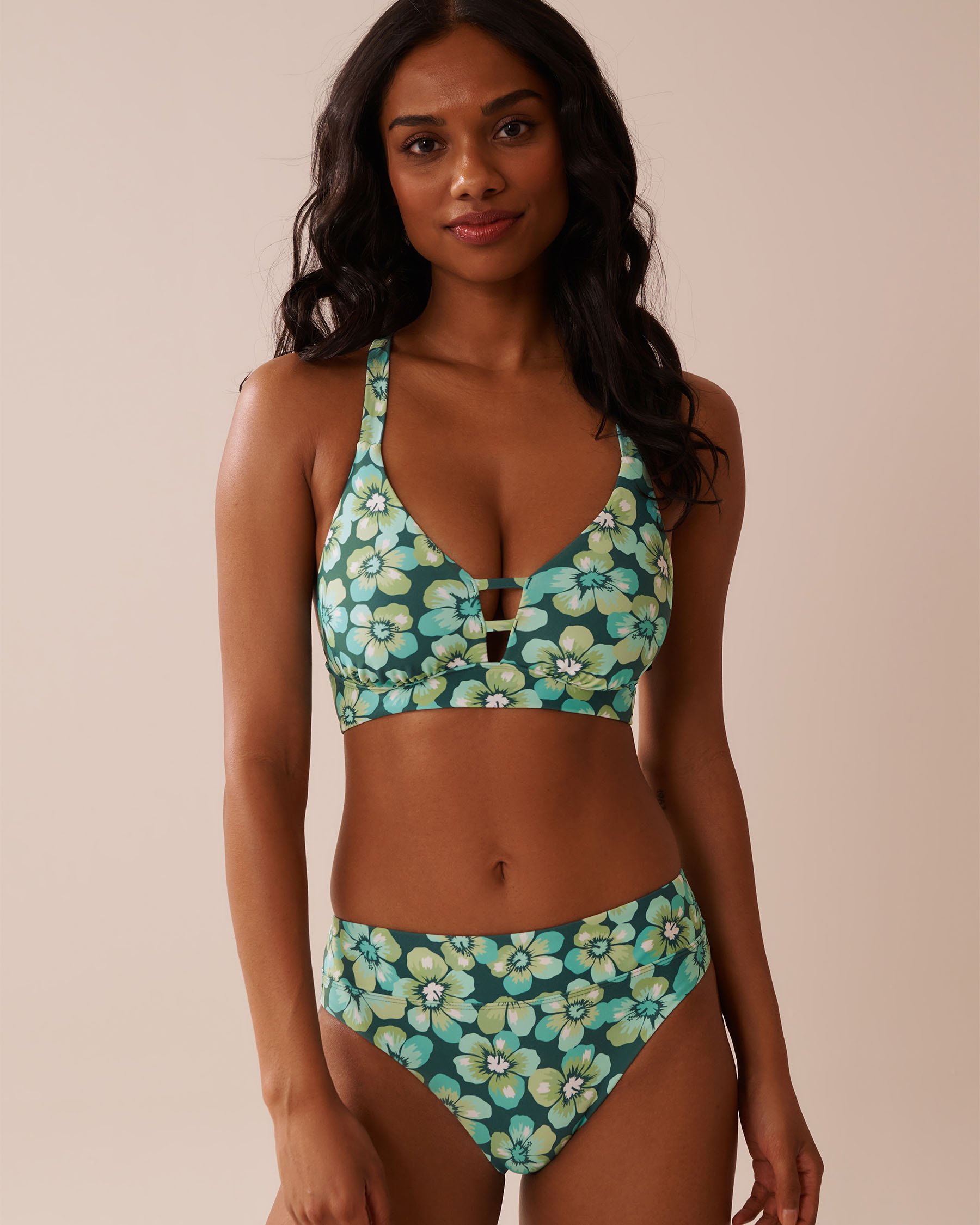 LA VIE EN ROSE AQUA AQUA FLORA Recycled Fibers Longline Triangle Bikini Top Aqua Flora 70100797 - View1