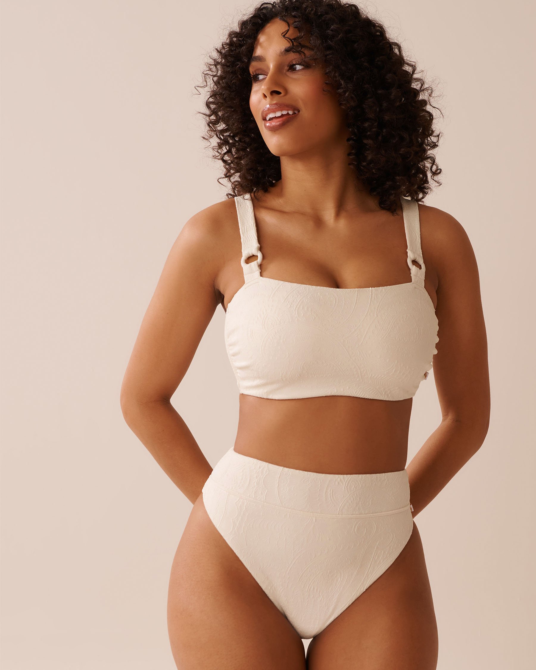 LA VIE EN ROSE AQUA COCONUT MILK Textured High Waist Brazilian Bikini Bottom Coconut Milk 70300776 - View4