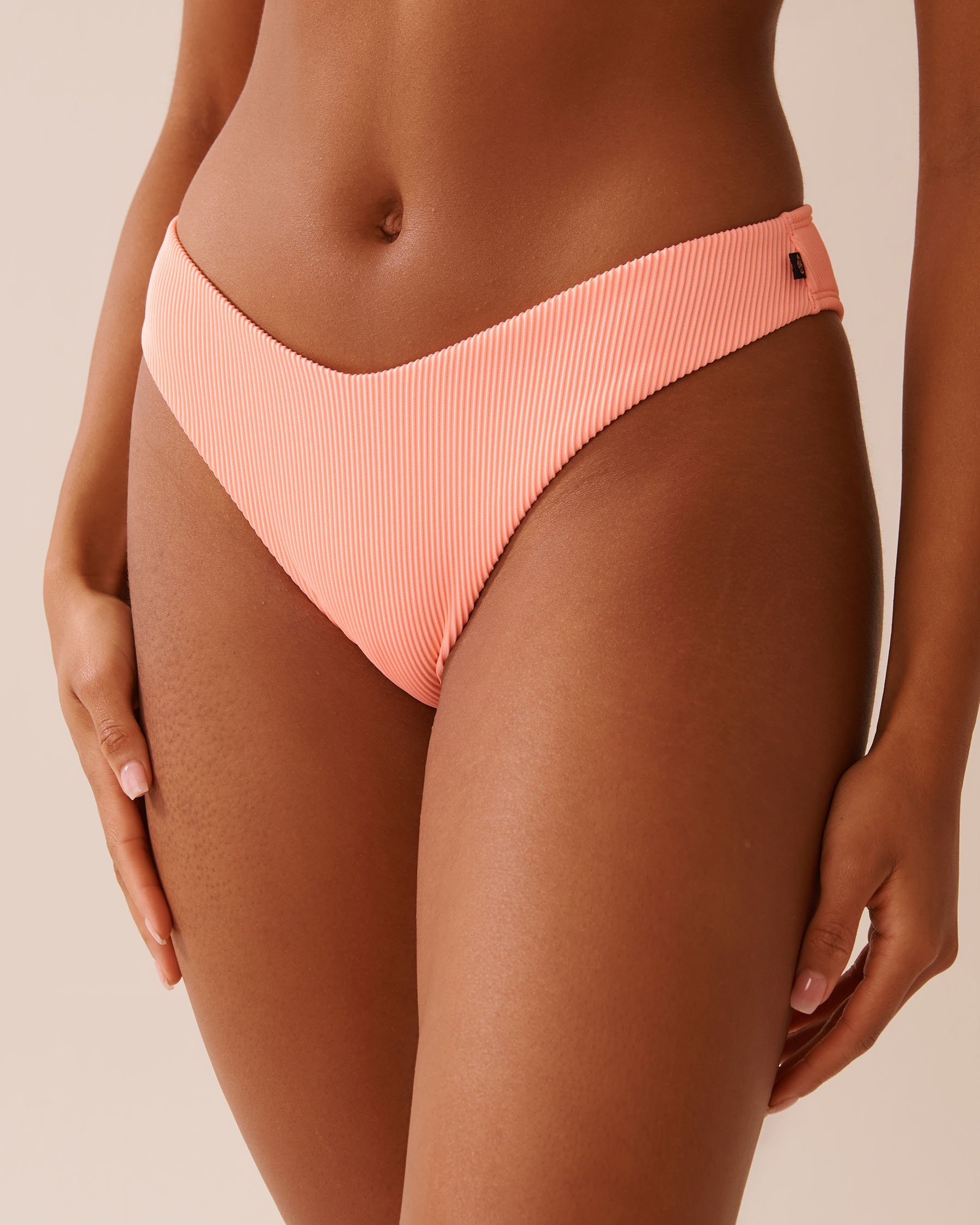 LA VIE EN ROSE AQUA Bas de bikini tanga côtelé CORAL PINK Rose corail 70300769 - View2