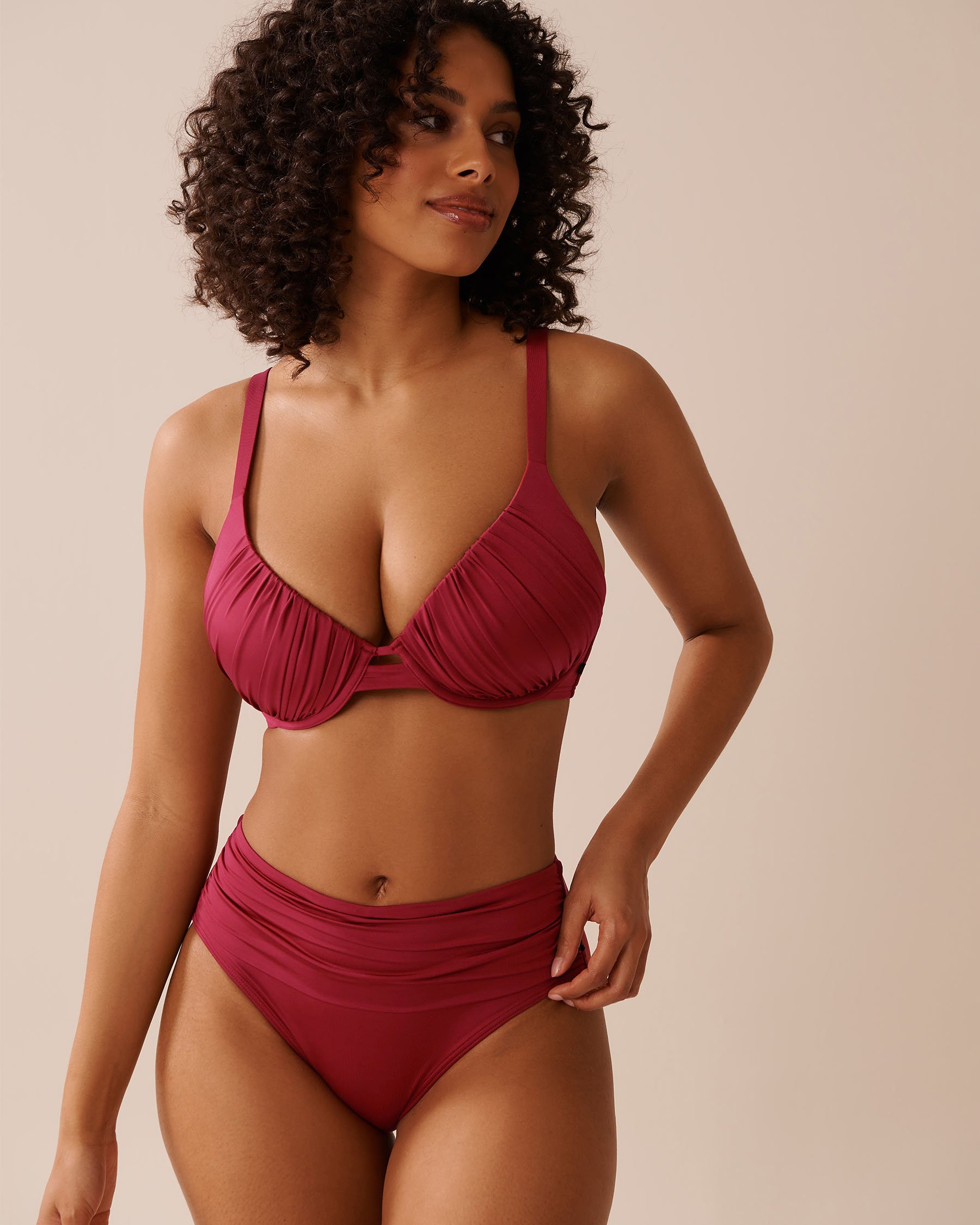 LA VIE EN ROSE AQUA DEEP RED Draped Mid Waist Bikini Bottom Deep Red 70300751 - View3