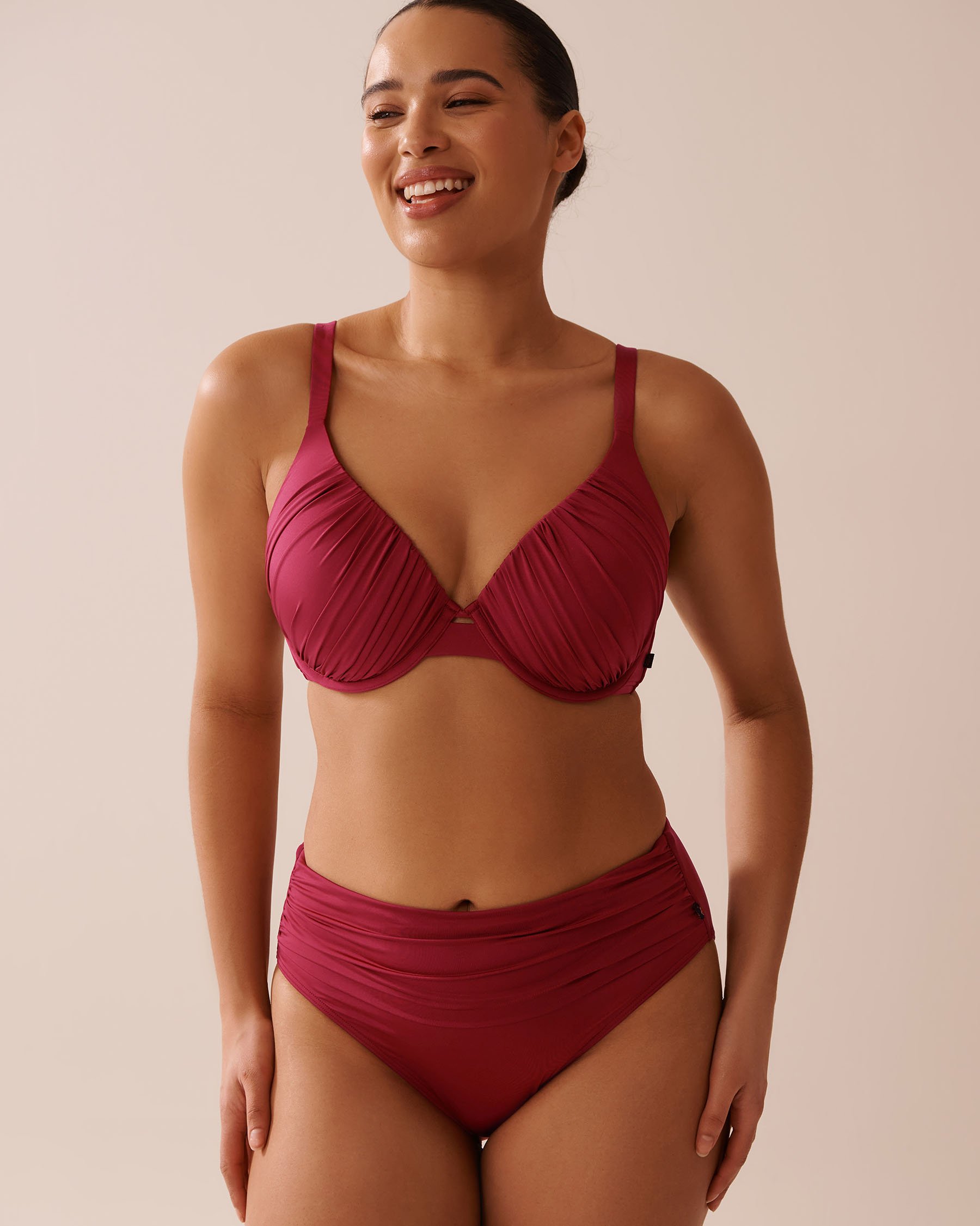 LA VIE EN ROSE AQUA DEEP RED Draped Mid Waist Bikini Bottom Deep Red 70300751 - View6