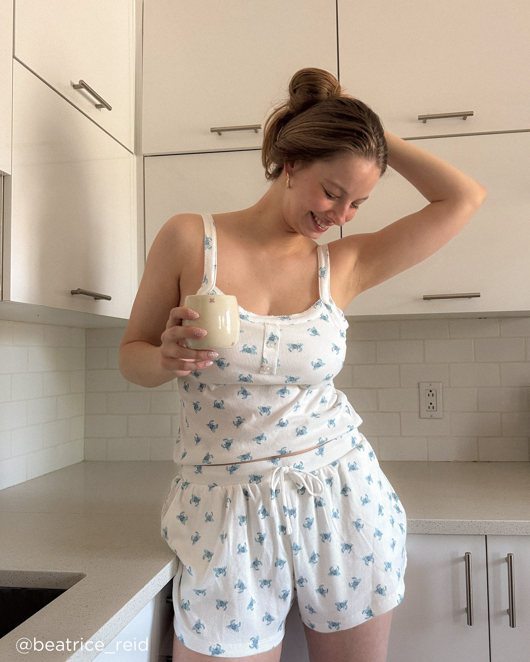 LA VIE EN ROSE Crab Print Ribbed Pajama Shorts White/Crab 40200720 - View3