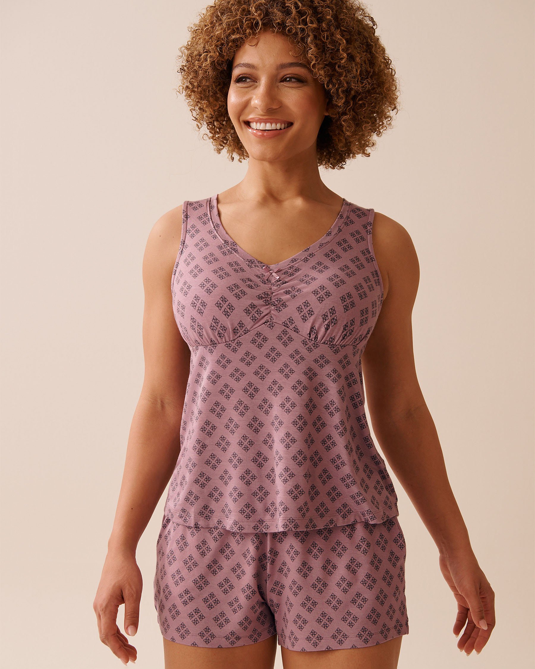LA VIE EN ROSE Geo Print Soft Jersey Cami Mauve Pink Geo 60100156 - View1