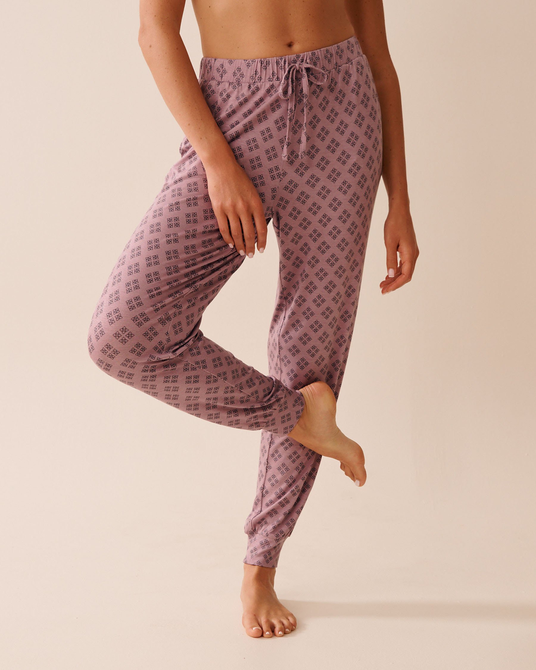 LA VIE EN ROSE Geo Print Soft Jersey Jogger Pajama Pants Mauve Pink Geo 60200153 - View1