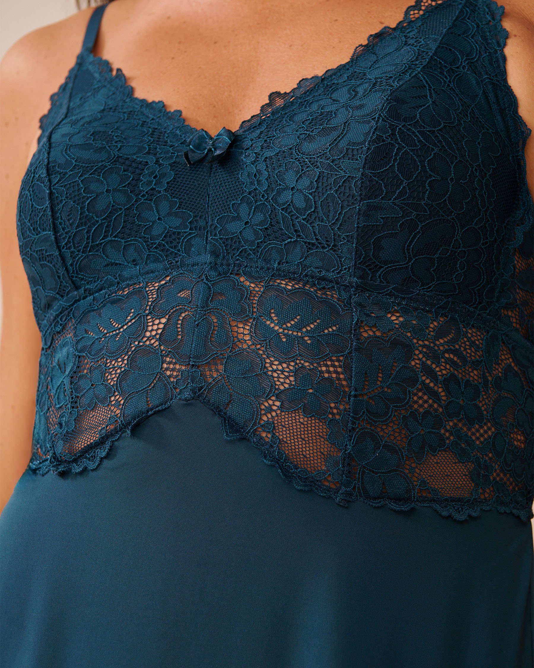 LA VIE EN ROSE Lace Overlay Nightie Dark Cyan 60500204 - View3