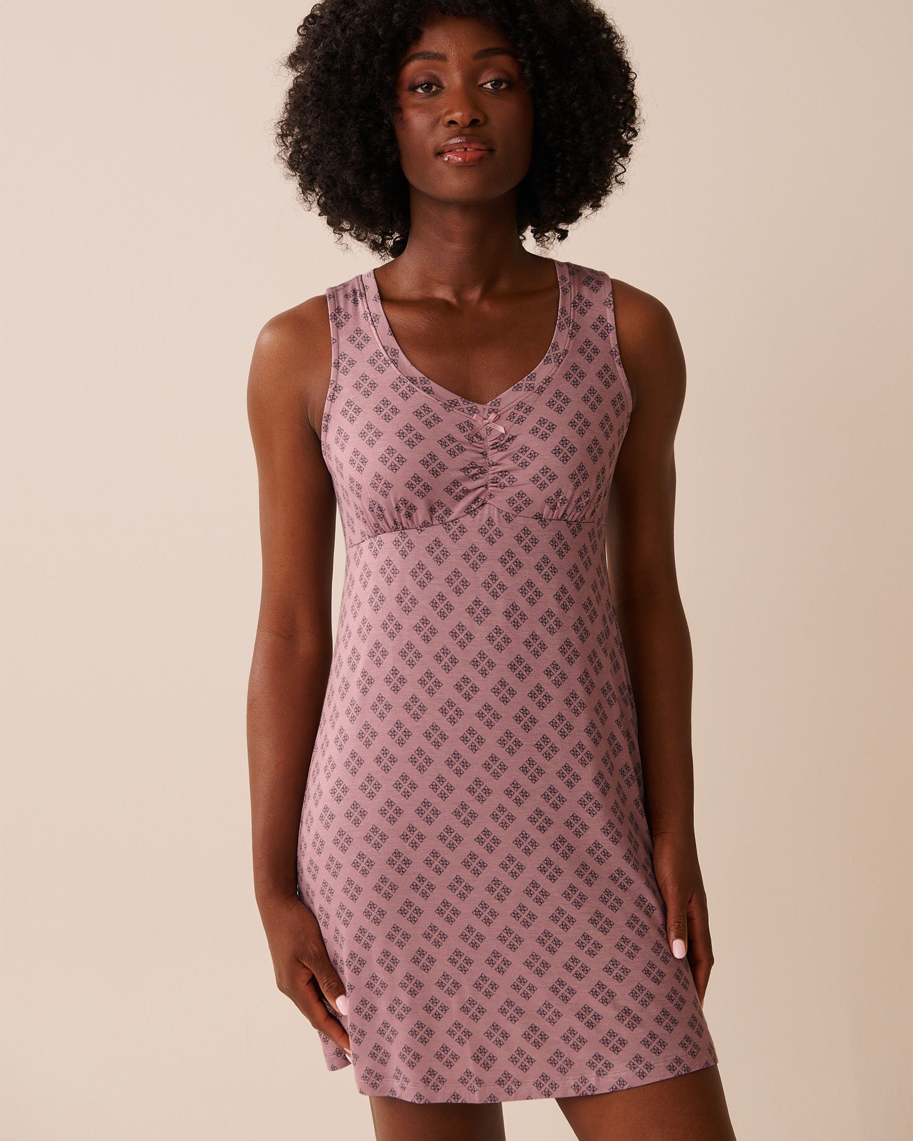 LA VIE EN ROSE Geo Print Soft Jersey Nightie Mauve Pink Geo 60500208 - View1