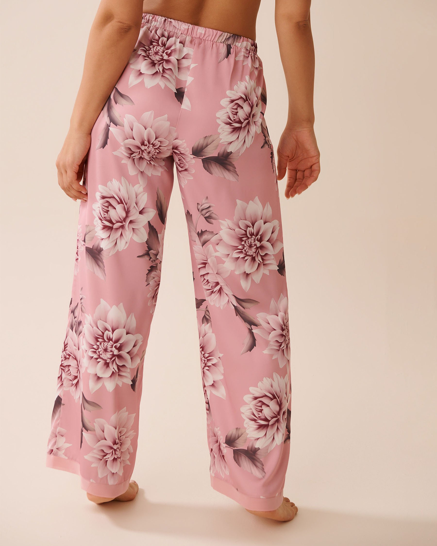 LA VIE EN ROSE Dahlia Print Satin and Chiffon Pants Pink Dahlias 60200143 - View2