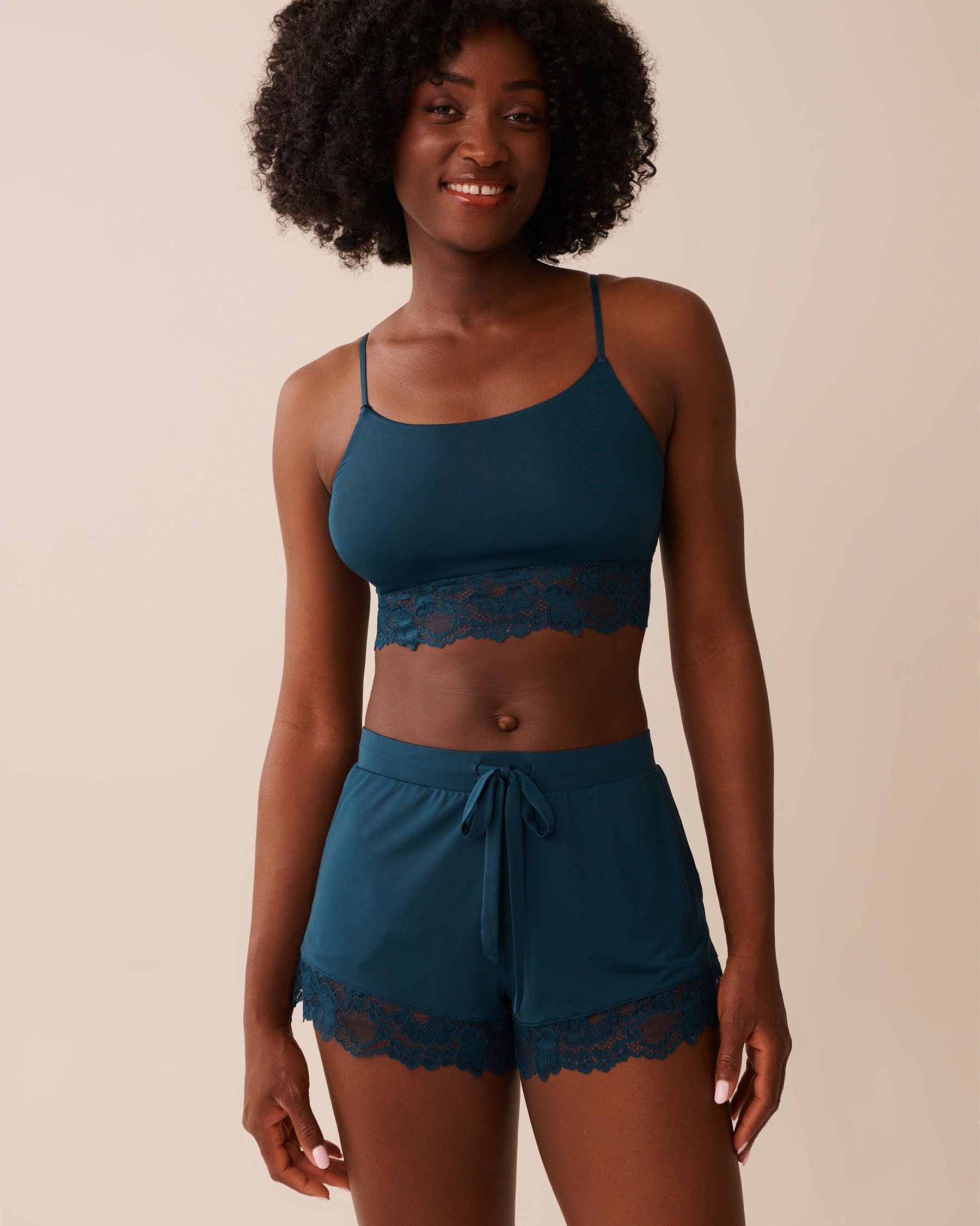 LA VIE EN ROSE Lace Detail Crop Cami Dark Cyan 60100153 - View1