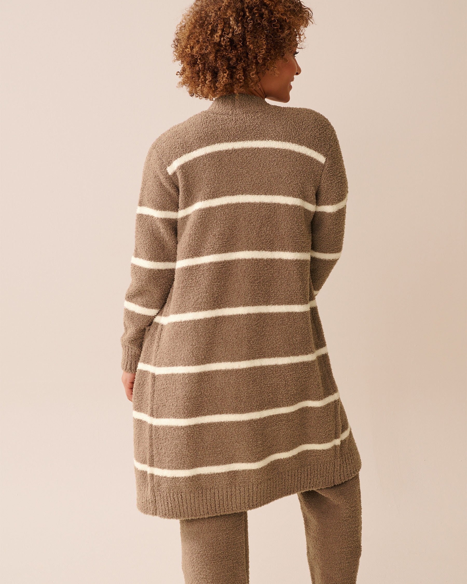 LA VIE EN ROSE Chenille Long Cardigan Brown & White Stripes 50500016 - View4