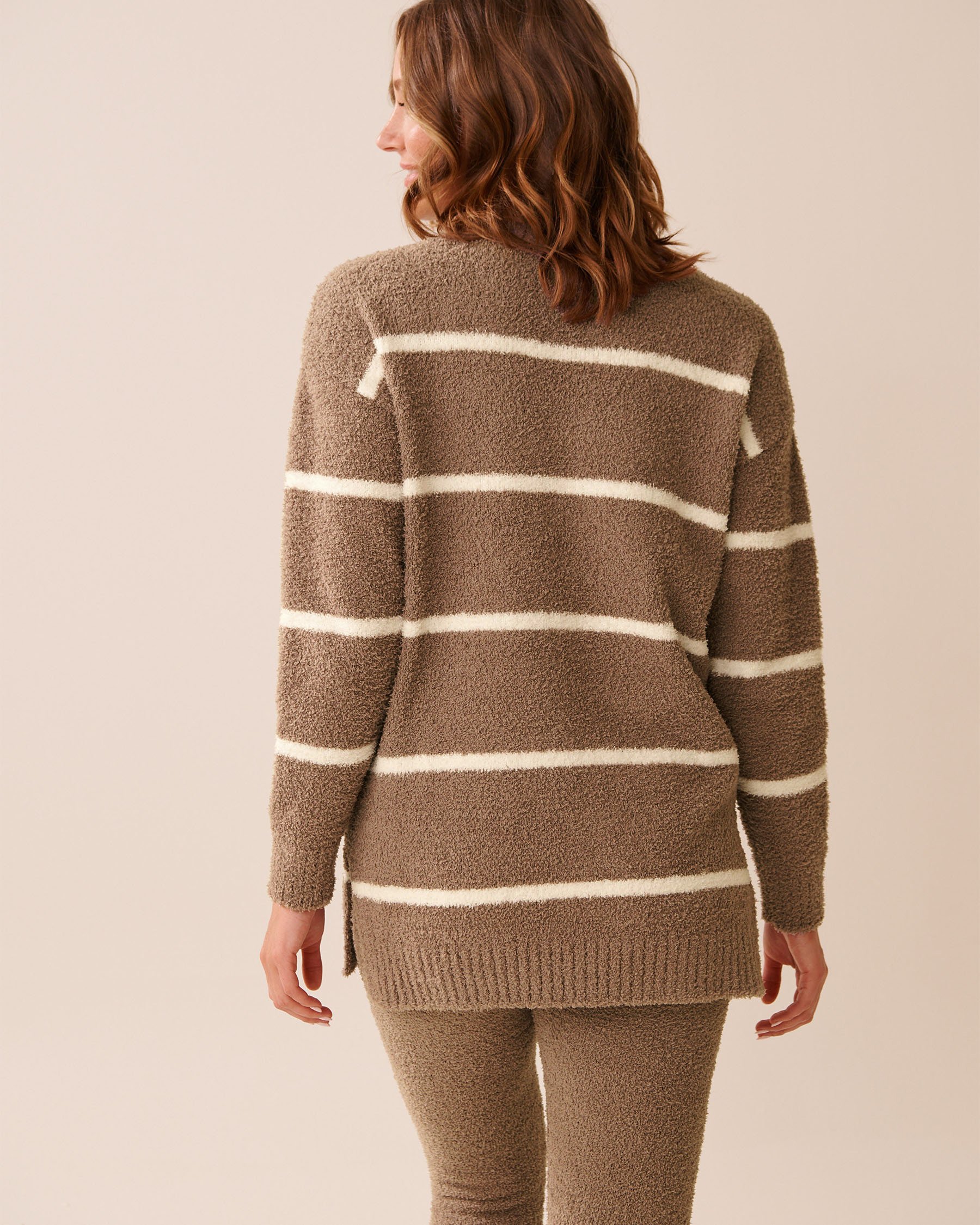 LA VIE EN ROSE Chandail manches longues en chenille Rayures brunes et blanches 50100114 - View2