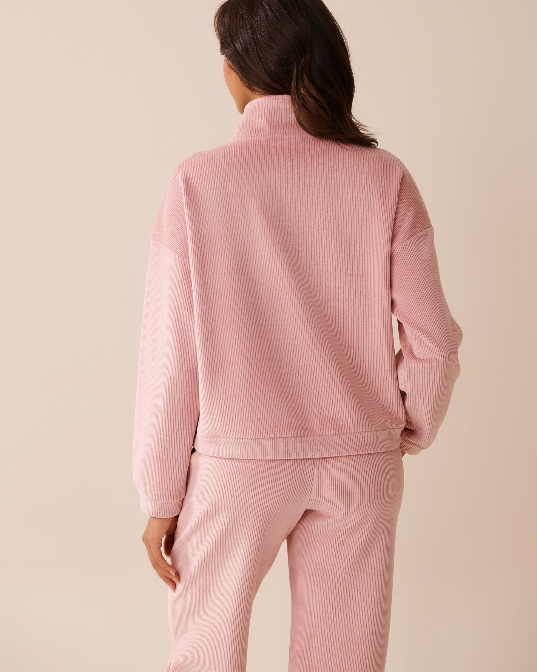 LA VIE EN ROSE Heavy Ribbed Half-zip Sweatshirt Blush Pink 50100115 - View2